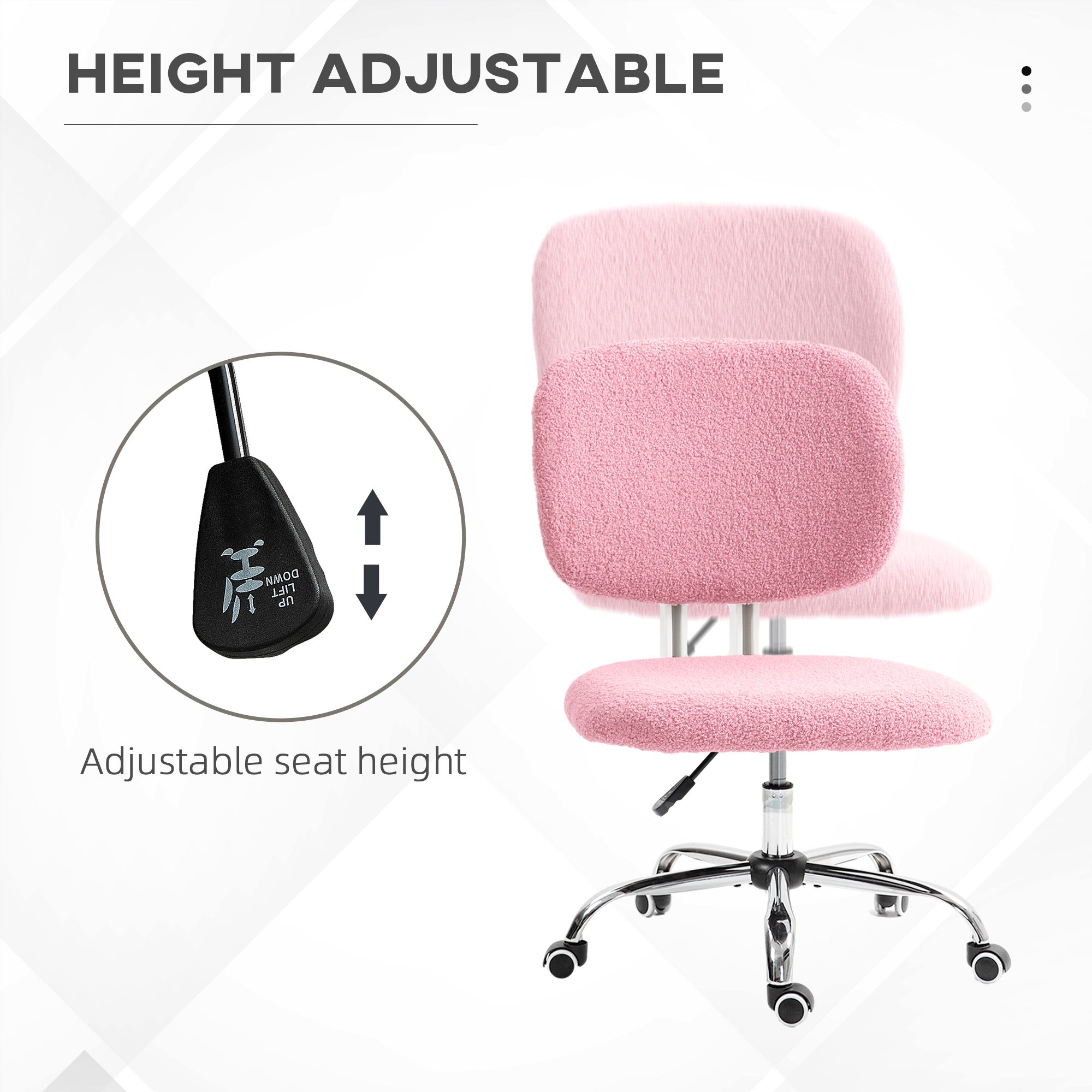 Vinsetto Teddy Fleece Armless Office Chair - Pink - North Peak Garden Furniture