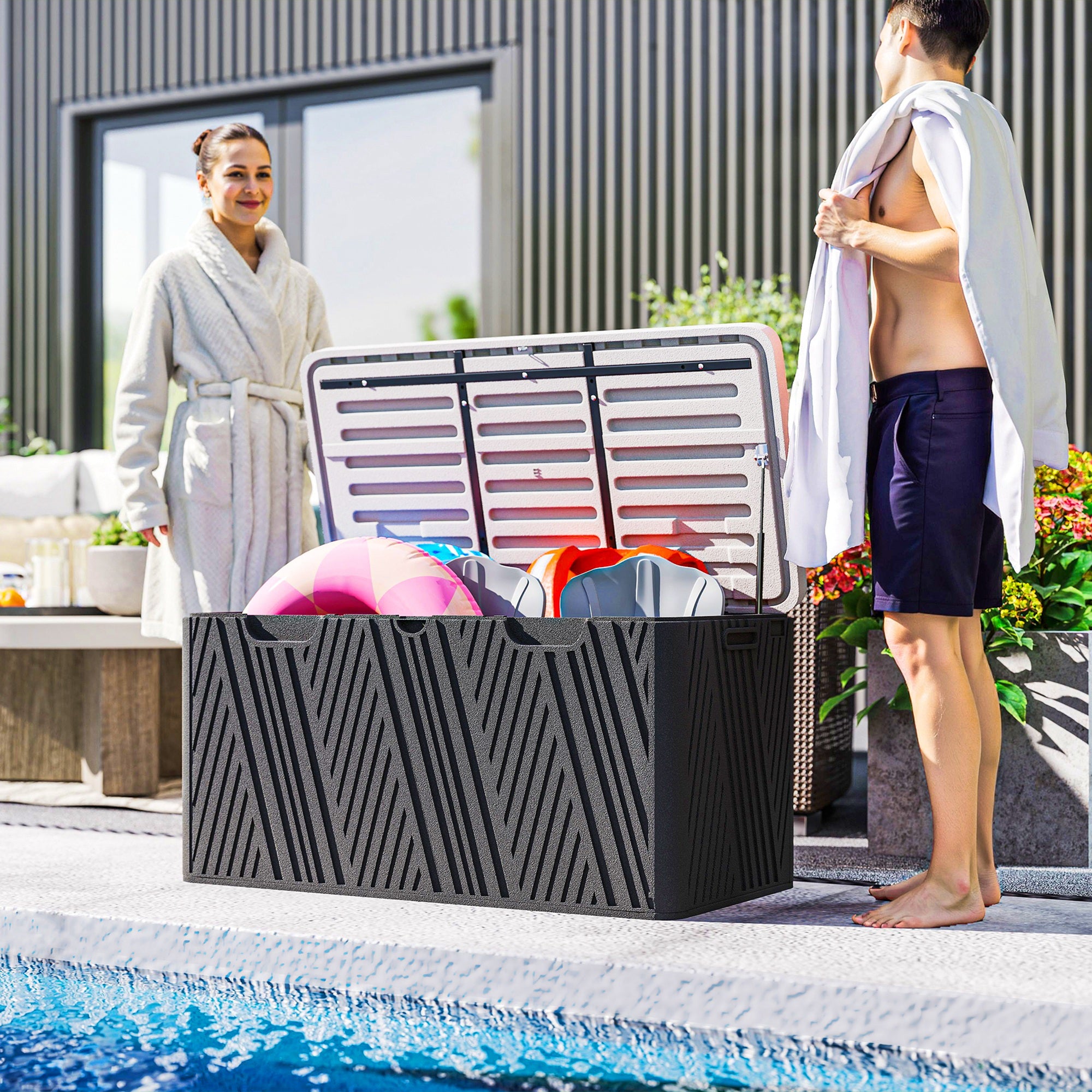 Outsunny 380L Waterproof Outdoor Storage Box, with Lockable Lid - Black - North Peak Garden Furniture