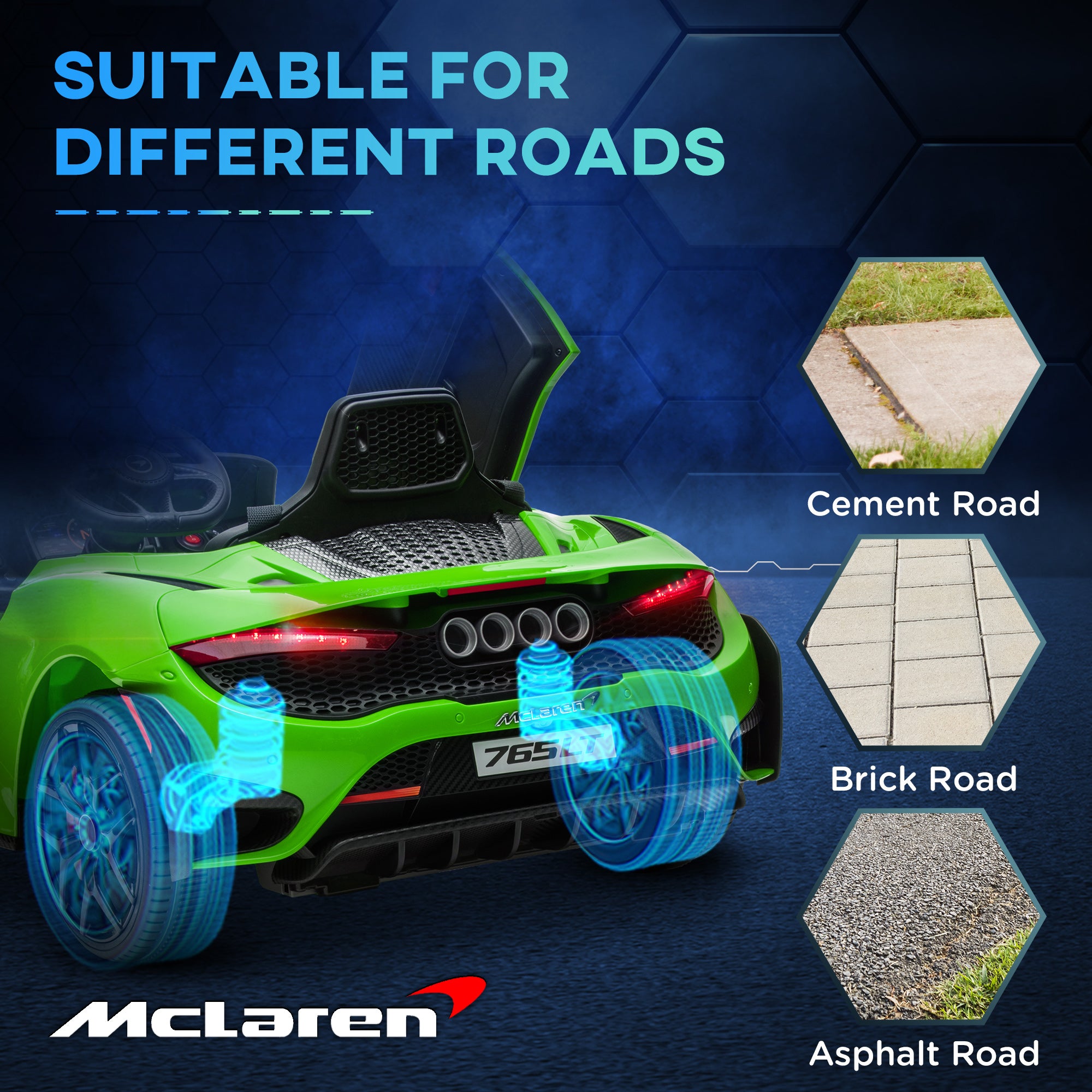 AIYAPLAY McLaren 765LT Licensed 12V Kids Electric Ride on Car with Butterfly Doors Remote Control Transport Wheels Green - North Peak Garden Furniture