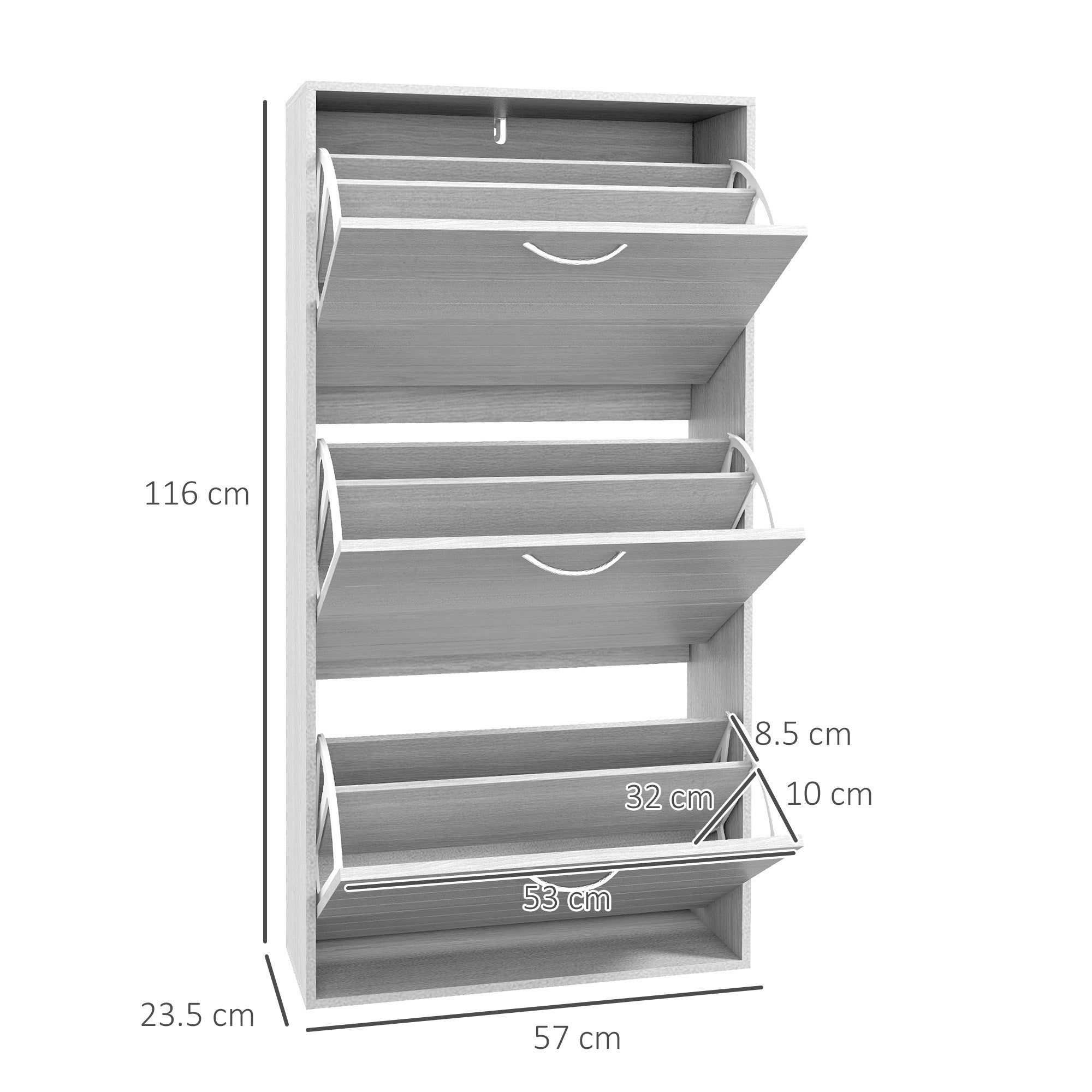 HOMCOM Shoe Storage Cabinet with 3 Flip Drawers, Narrow and Slim, 12 Pair of Shoes Organizer for Hallway, Entryway - North Peak Garden Furniture