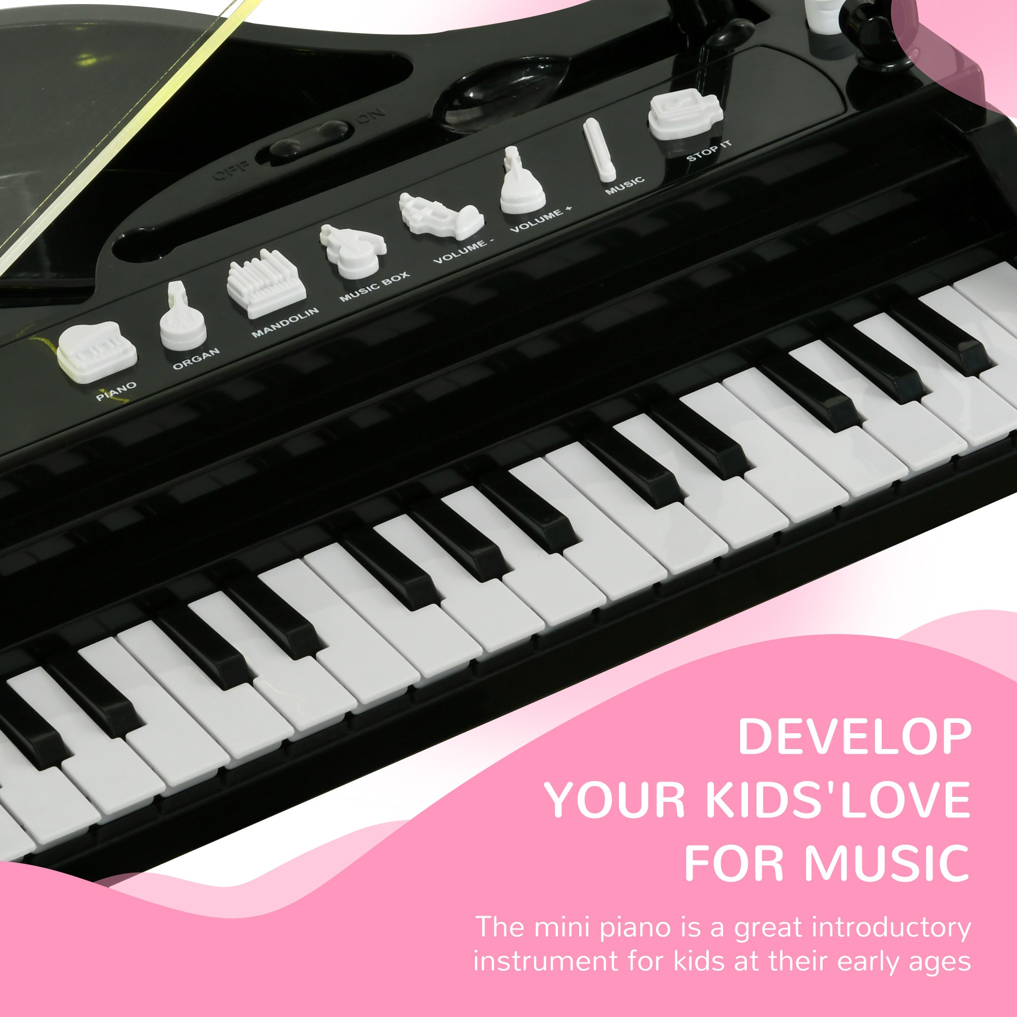 AIYAPLAY 32-Key Kids Piano Keyboard, with Stool, Lights, Microphone, Sounds, Removable Legs - Black - North Peak Garden Furniture