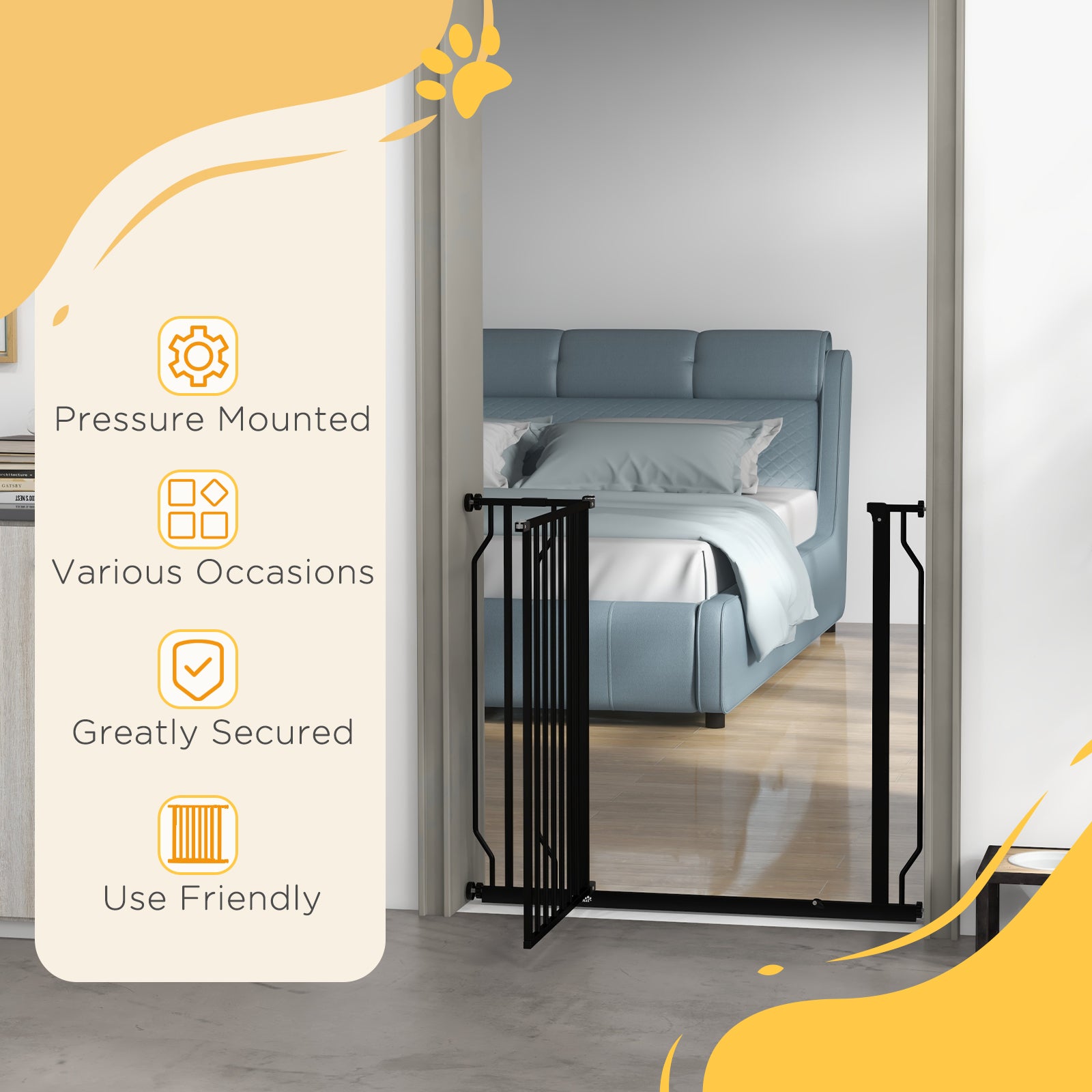 PawHut Wide Dog Safety Gate, with Door Pressure, for Doorways, Hallways, Staircases - Black - North Peak Garden Furniture