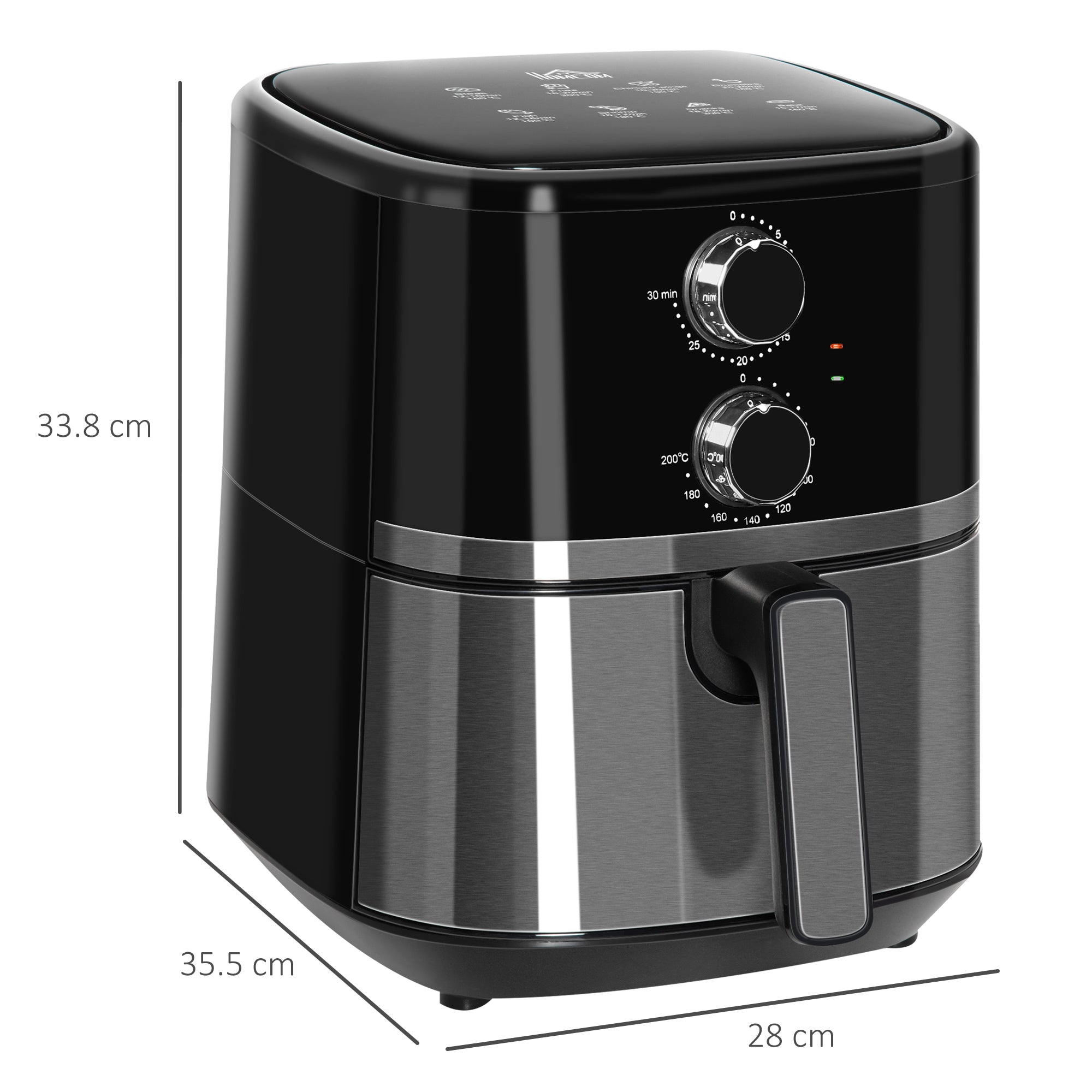 HOMCOM 4.5L Air Fryer, 1500W Air Fryer Oven with Rapid Air Circulation, Adjustable Temperature, Timer and Nonstick Basket for Oil Less or Low Fat Cooking, Black - North Peak Garden Furniture