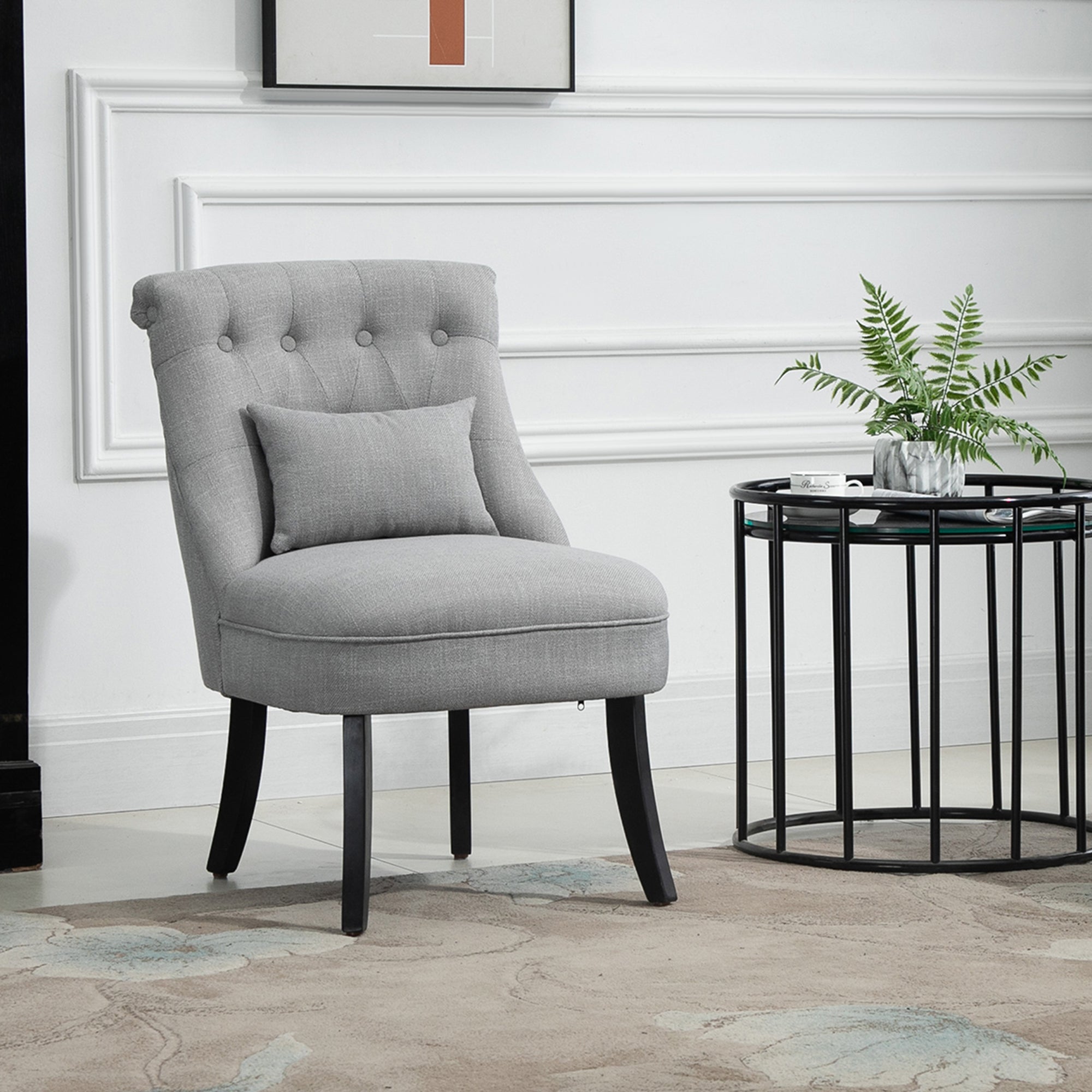 HOMCOM Fabric Single Sofa Dining Chair Tub Chair Upholstered W/ Pillow Solid Wood Leg Home Living Room Furniture Grey - North Peak Garden Furniture