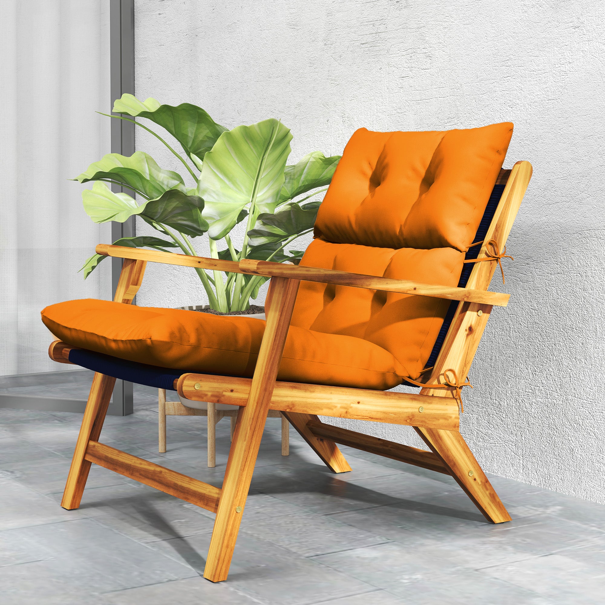 Outsunny Tufted Adirondack Chair Cushion, Thick Garden Seat Cushion Pad with Backrest, Rocking Chair Cushion with Ties for Outdoor and Indoor Use, Orange - North Peak Garden Furniture