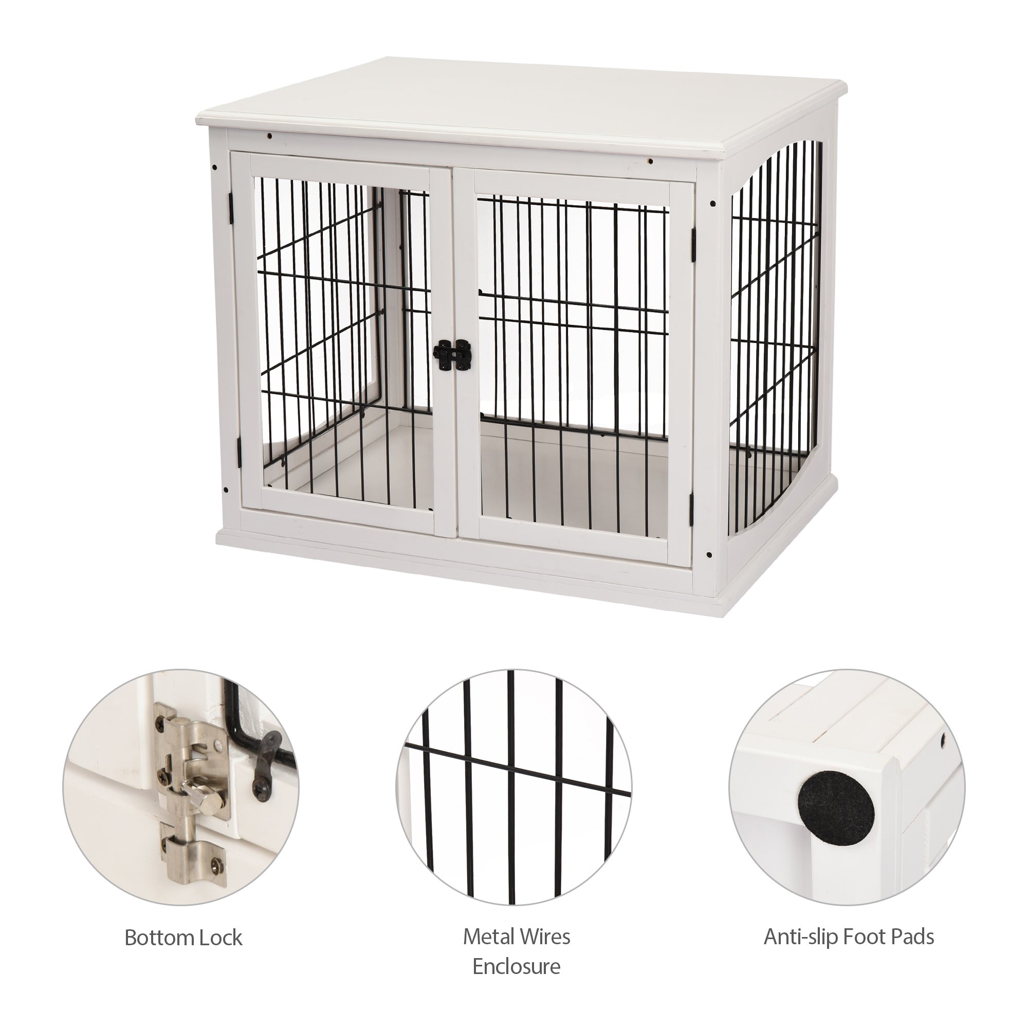 PawHut Dog Crate, Furniture Style Puppy Cage End Table, Pet Kennel House with 3 Doors for Small Dog, White 81 x 58.5 x 66 cm - North Peak Garden Furniture