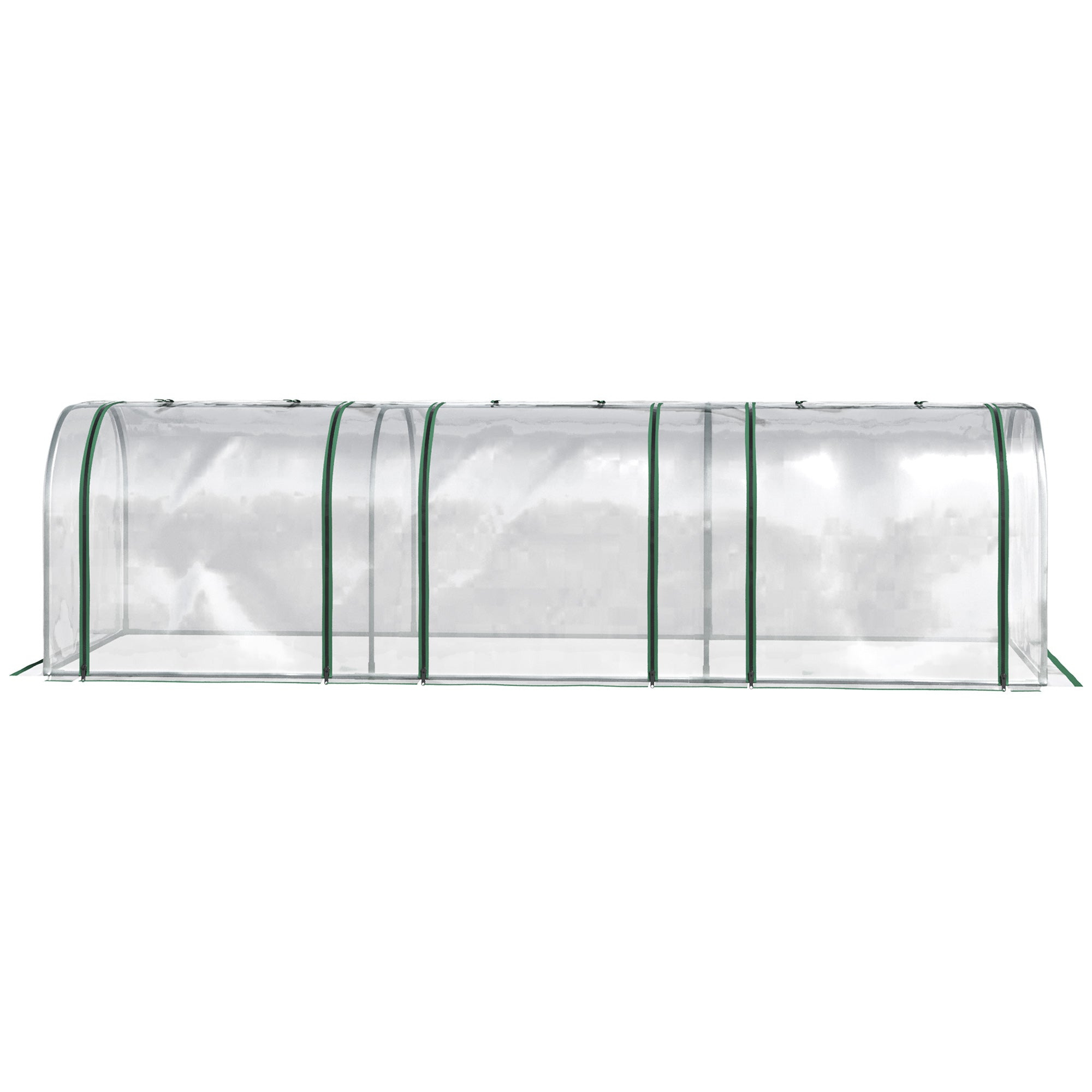 Outsunny PVC Tunnel Greenhouse Green Grow House Steel Frame for Garden Backyard with Zipper Doors 295x100x80 cm, Clear - North Peak Garden Furniture