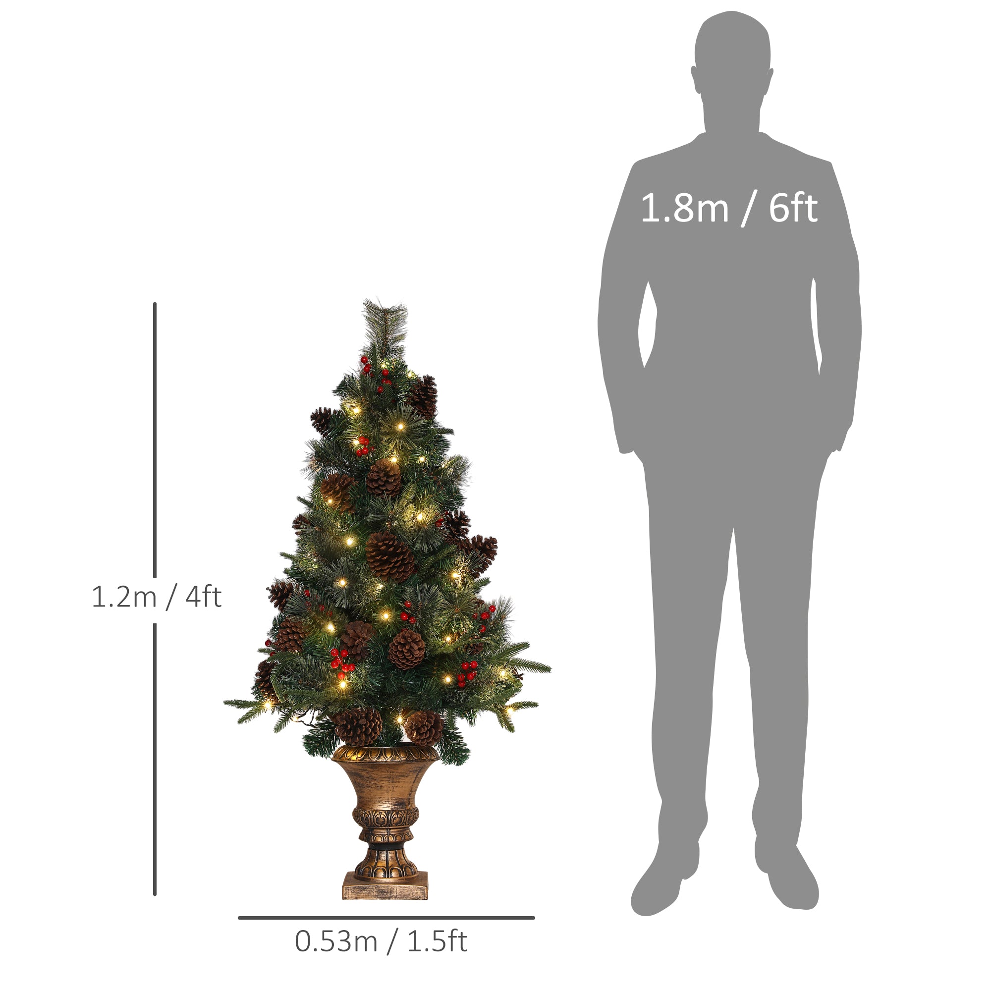 HOMCOM 4ft Artificial Christmas Tree with 60 Warm White LED Lights, 8 Modes and Remote, Realistic Xmas Tree with Trophy Stand for Party Decoration, Green - North Peak Garden Furniture