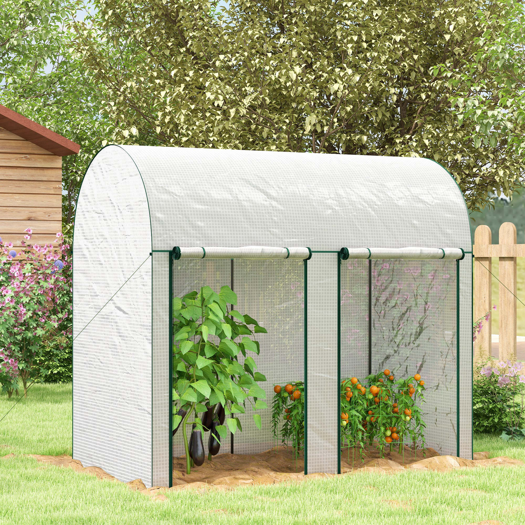 Outsunny 200 x 100cm Walk-In Greenhouse, with Zipped Doors - White - North Peak Garden Furniture