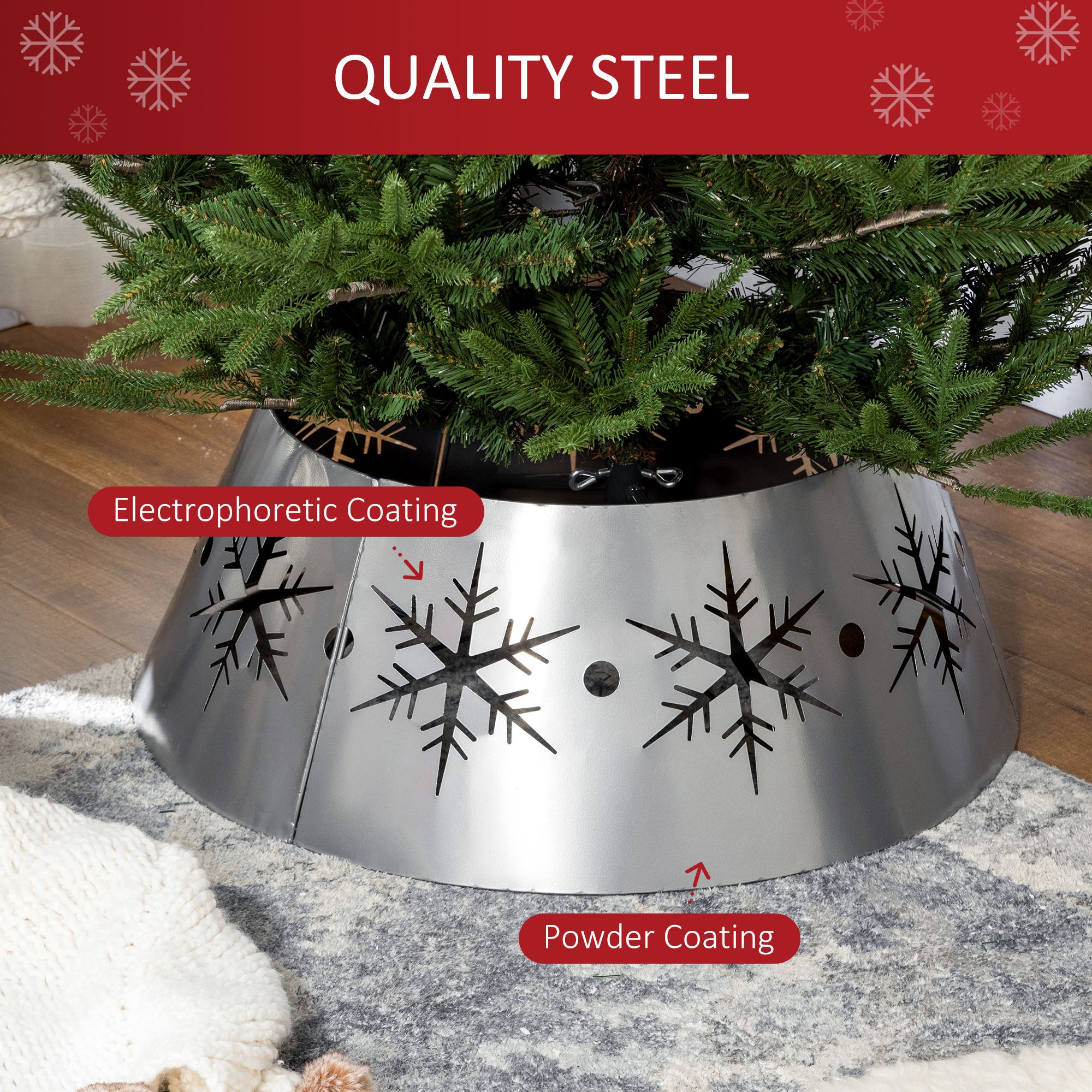 HOMCOM Christmas Tree Collar, 66cm Christmas Tree Base Cover with Hollow Snowflake Patterns, Xmas Decoration for Party, Holiday, Home, Silver - North Peak Garden Furniture
