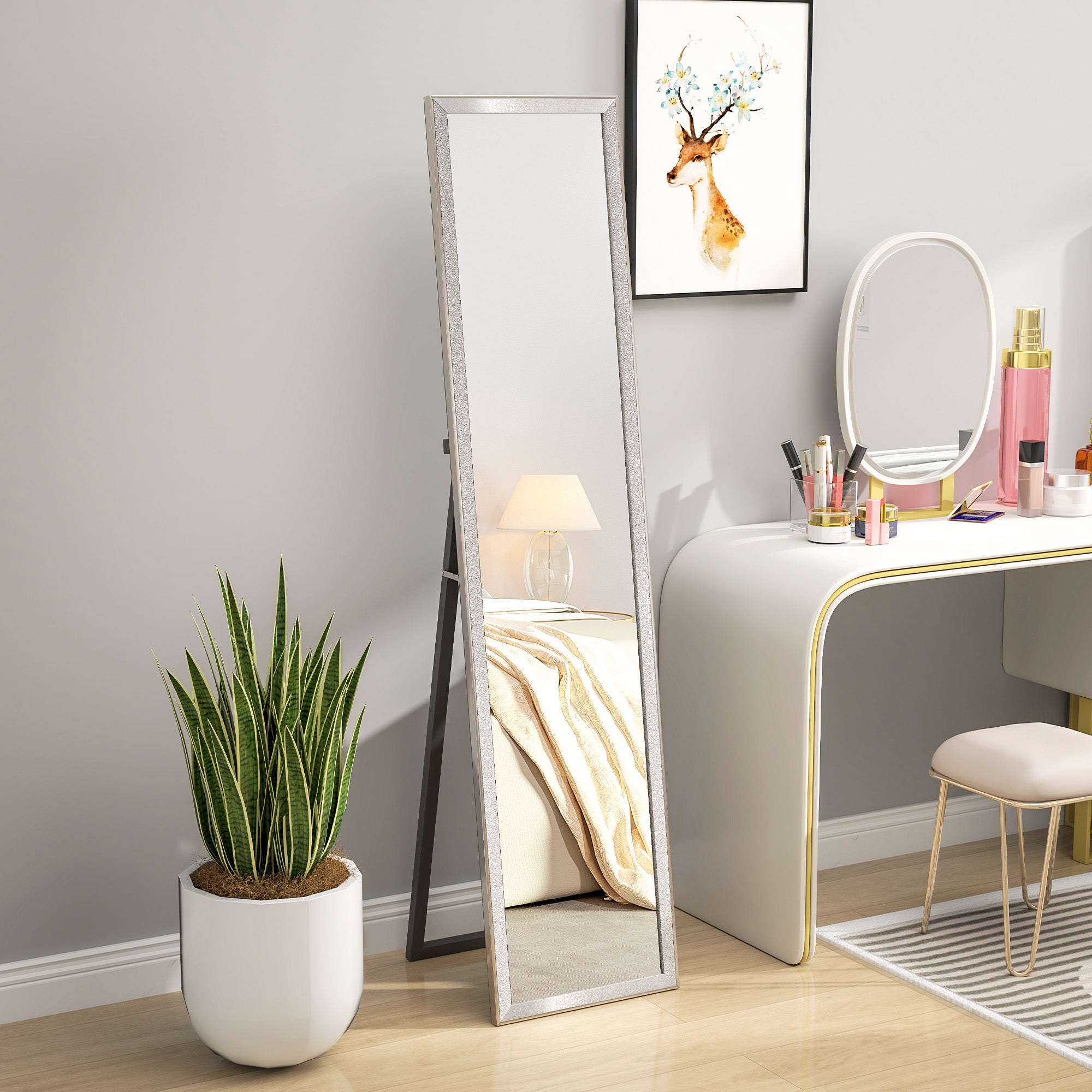 HOMCOM Glitter Frame Full-Length Mirror - Silver - North Peak Garden Furniture