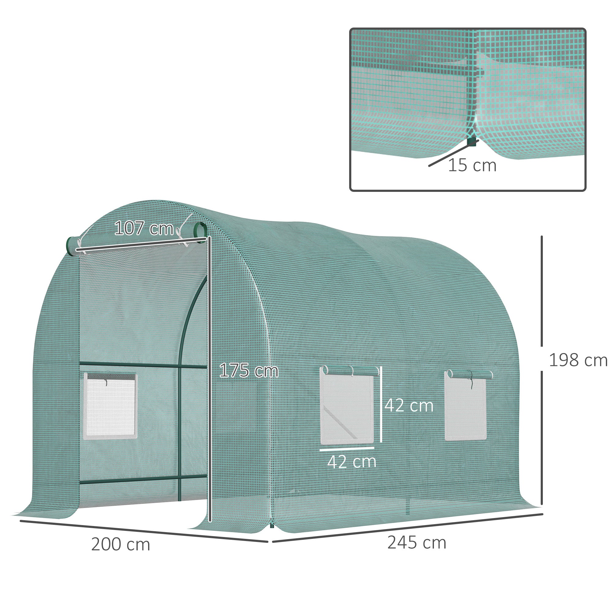 Outsunny Reinforced Walk in Polytunnel Greenhouse with Roll Up Door, Galvanised Steel Frame and Zipped Door Windows, 2.5 x 2 m - North Peak Garden Furniture