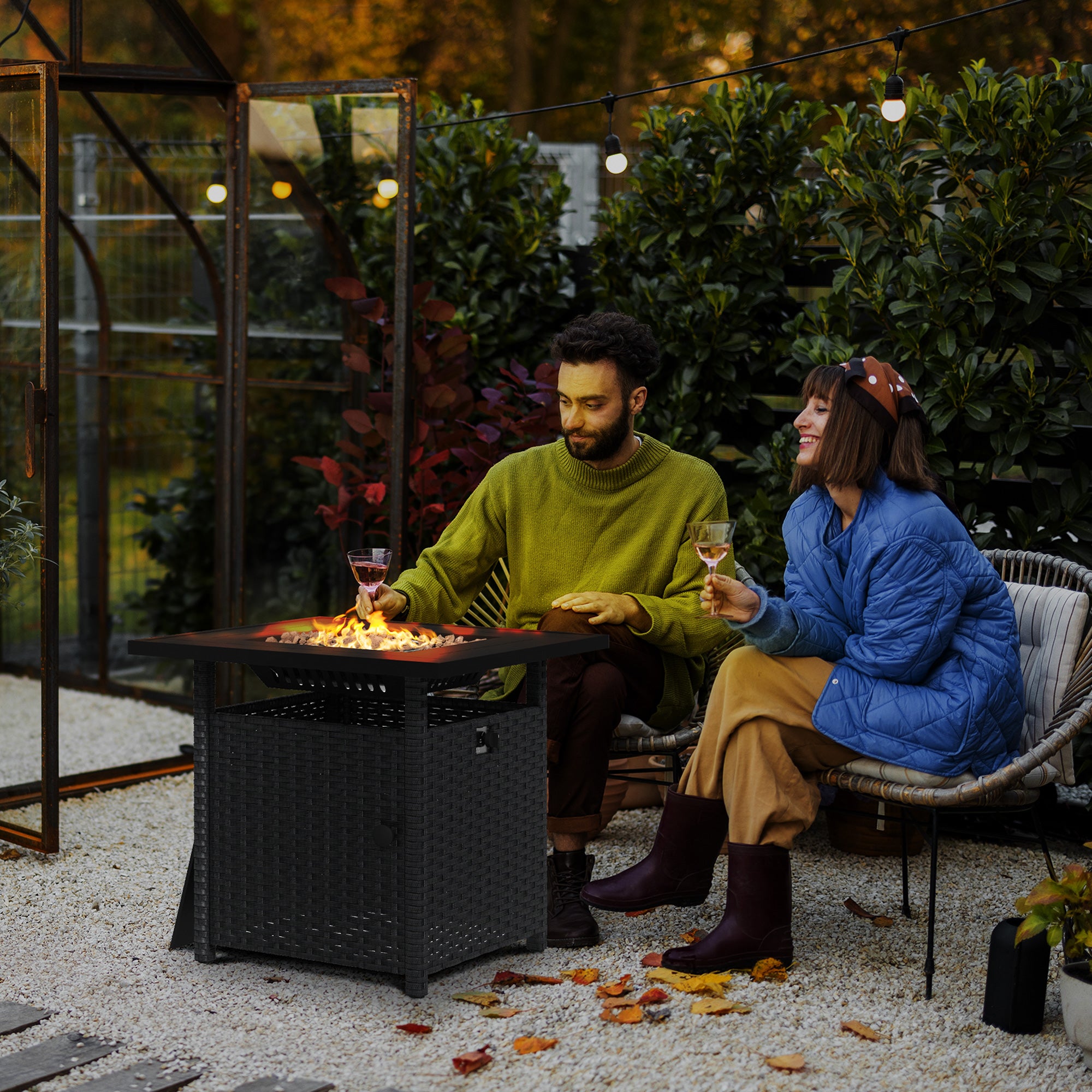 Outsunny 72.5 x 72.5cm 50,000 BTU Fire Pit Table, with Cover - Black - North Peak Garden Furniture