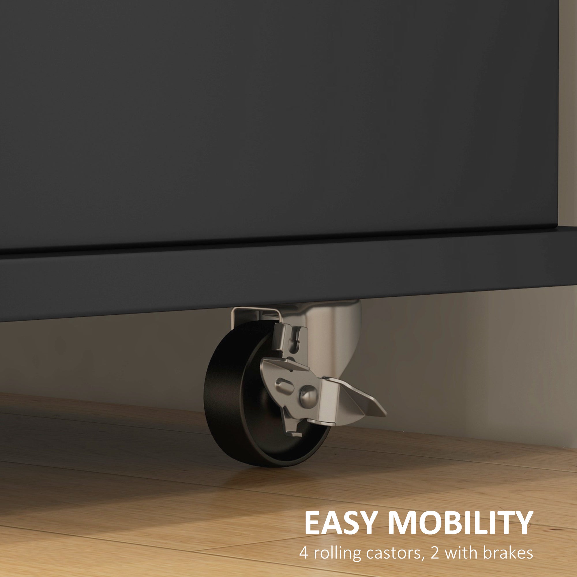 HOMCOM Kitchen Island with Drop Leaf, Rolling Kitchen Storage Trolley on Wheels with 3 Drawers, Black