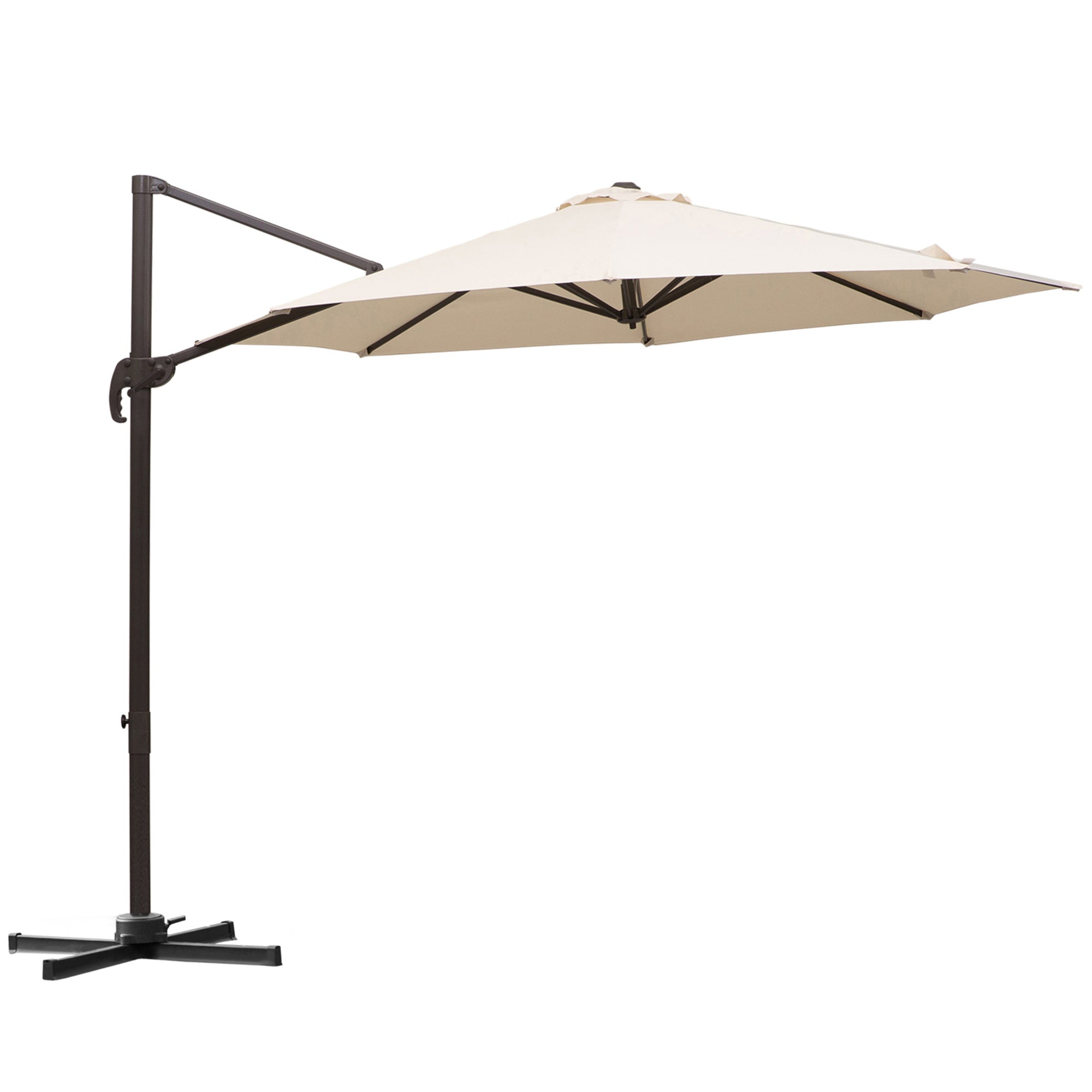 Outsunny Banana Parasol 3M Cantilever Umbrella with Cross Base, Aluminium Frame, 360° Rotation, Hand Crank, Beige