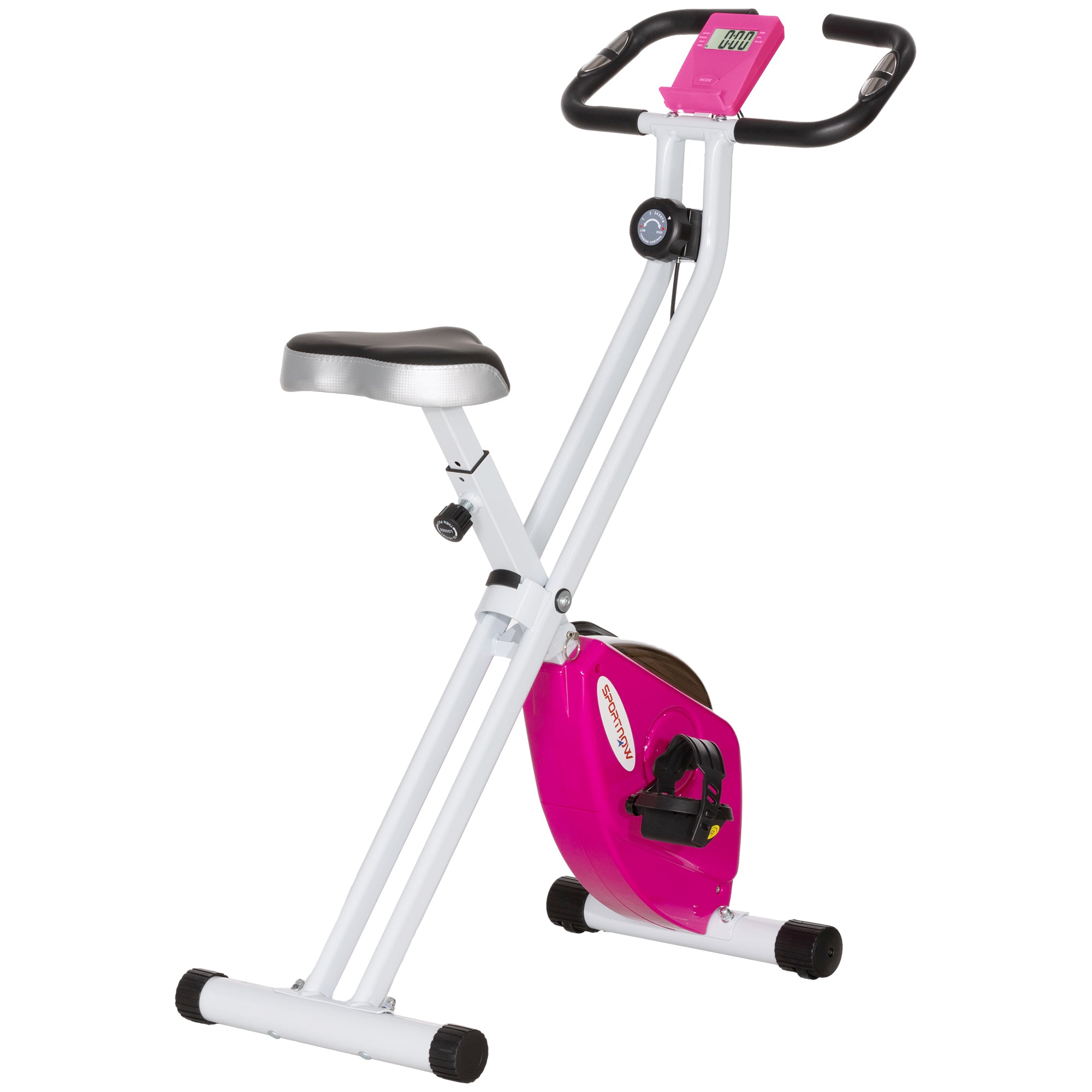 SPORTNOW Folding and Quiet Exercise Bike with 8-Level Magnetic Resistance and Heart Rate Sensor, for Home Gym, Pink and White - North Peak Garden Furniture