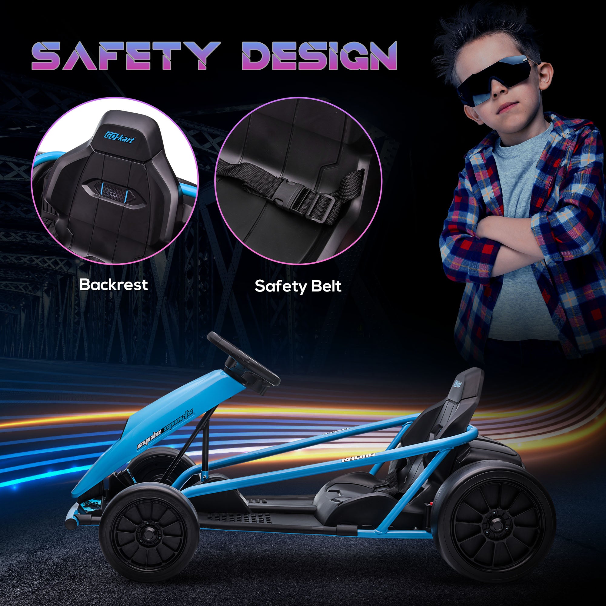 HOMCOM 24V Electric Go Kart for Kids, Drift Ride-On Racing Go Kart with 2 Speeds, for Boys Girls Aged 8-12 Years Old, Blue - North Peak Garden Furniture