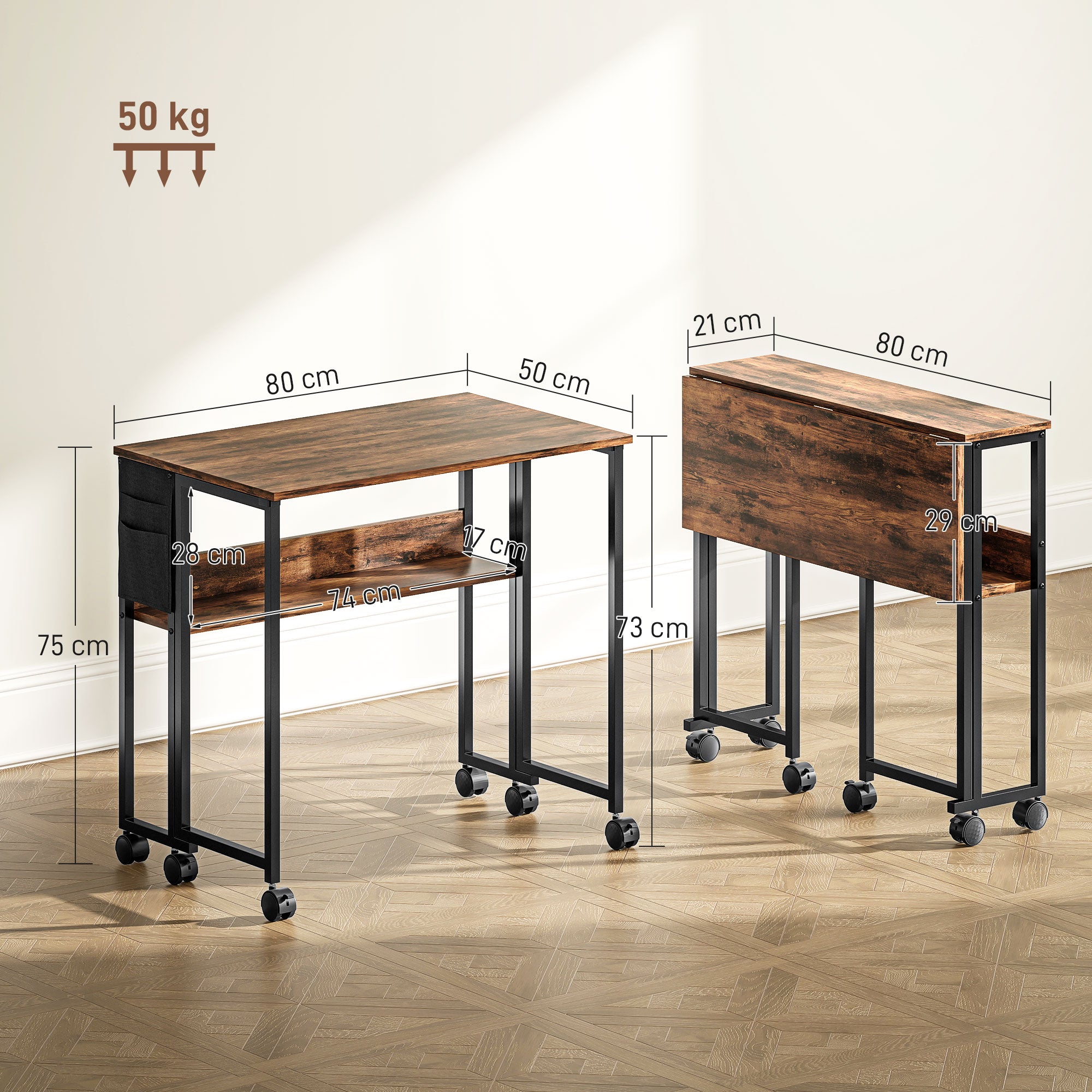 HOMCOM 80 cm Drop Leaf Writing Work Desk - Rustic Brown - North Peak Garden Furniture
