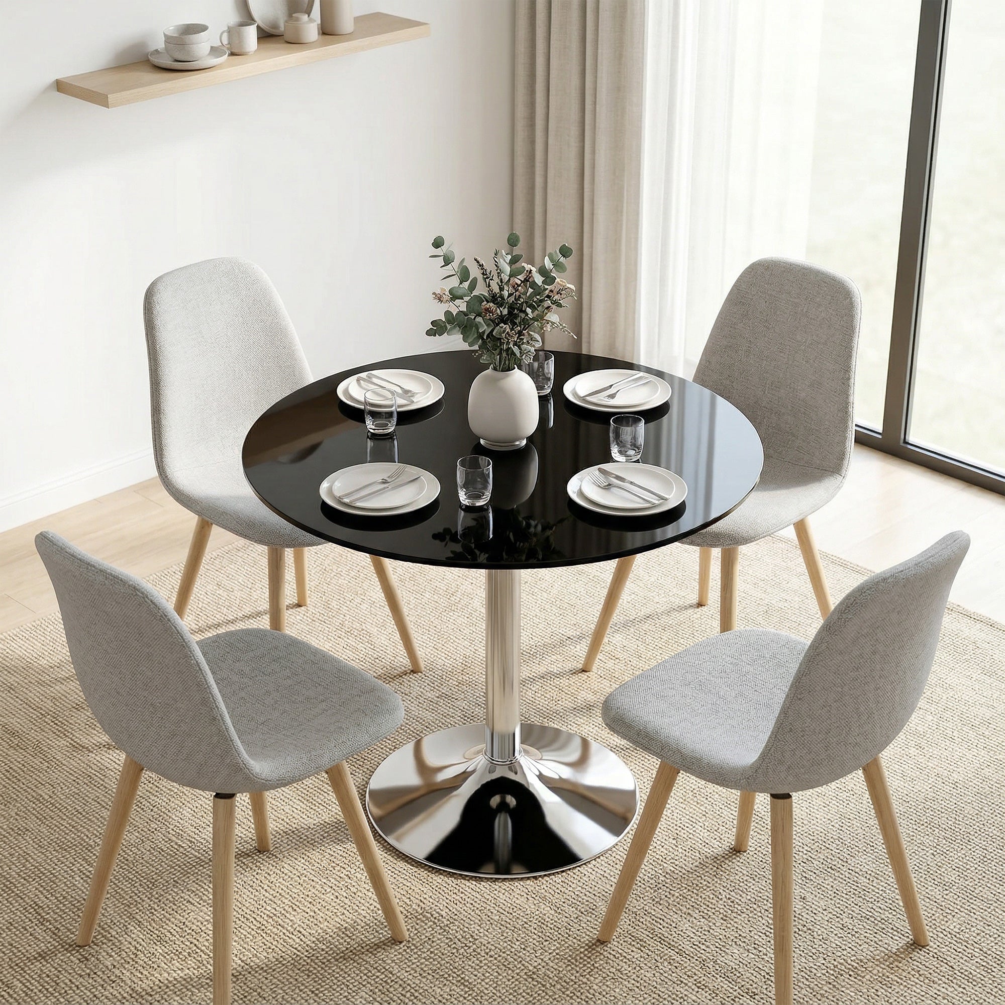 HOMCOM Round Bar Table, Modern Dining Table with Tempered Glass Top and Steel Frame for 4, 70 x 70 x 75.5cm, Black
