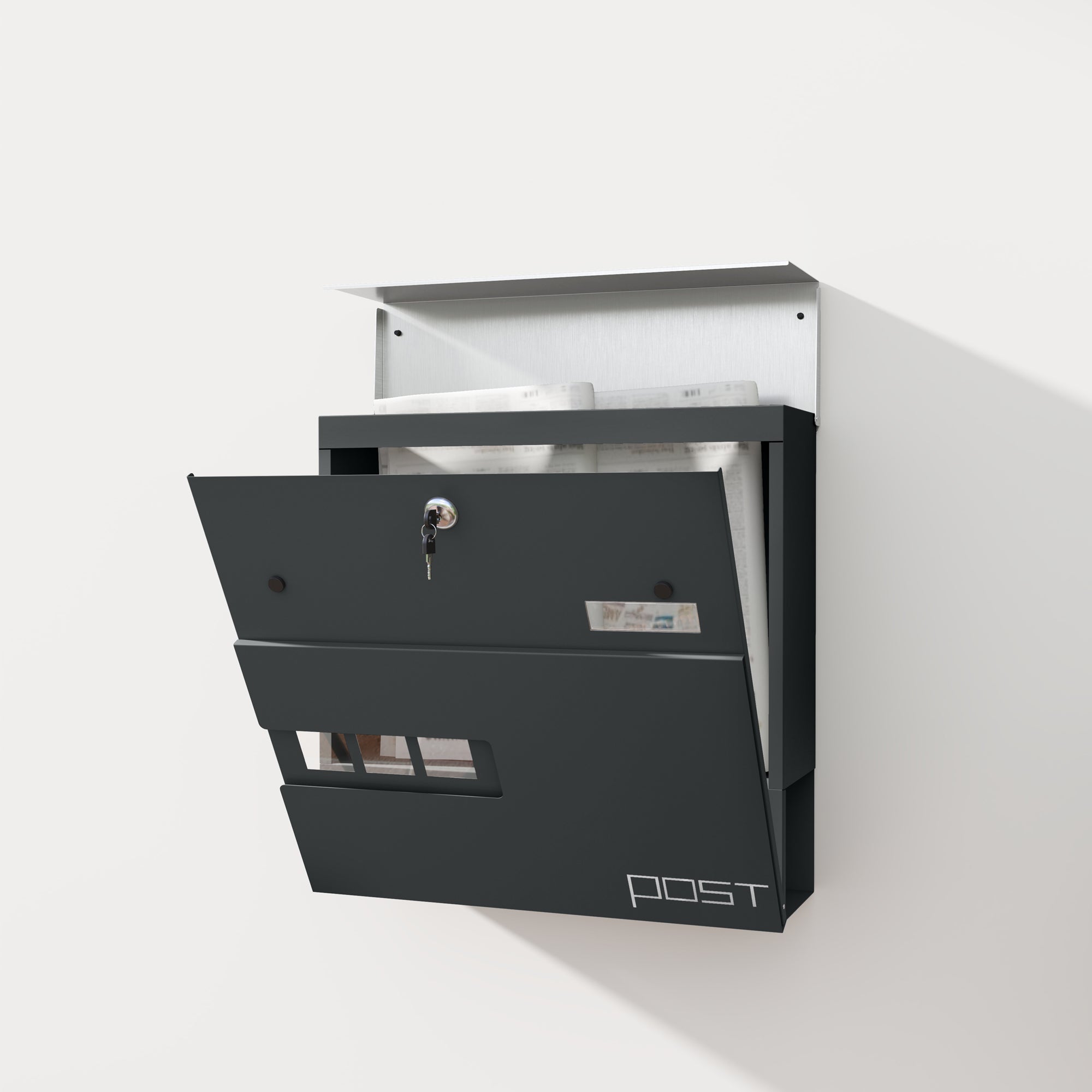 HOMCOM Locking Galvanised Steel Letterbox - Charcoal Grey/Black - North Peak Garden Furniture