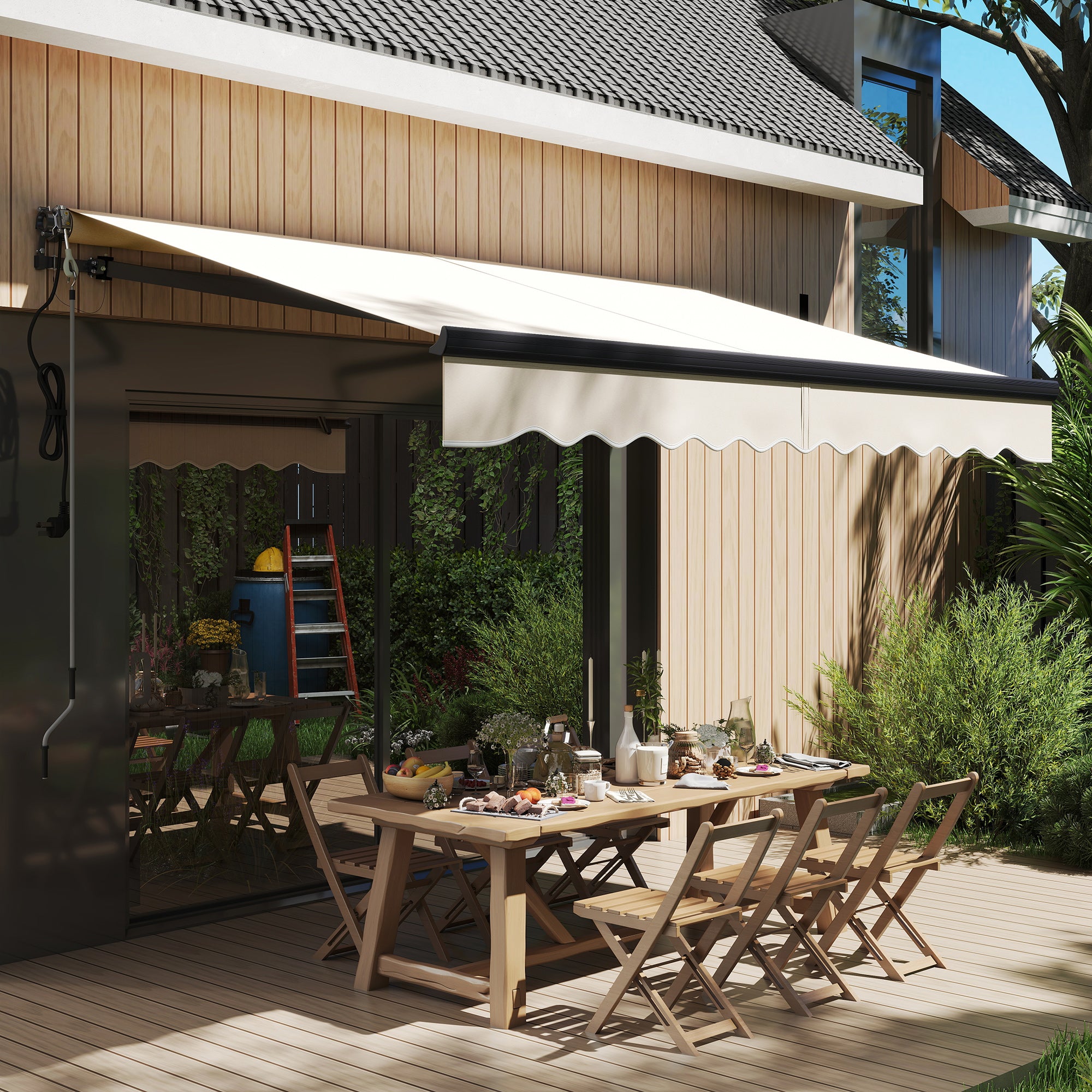 Outsunny 2.5 x 3m Electric/Manual Awning, with Remote - Beige - North Peak Garden Furniture