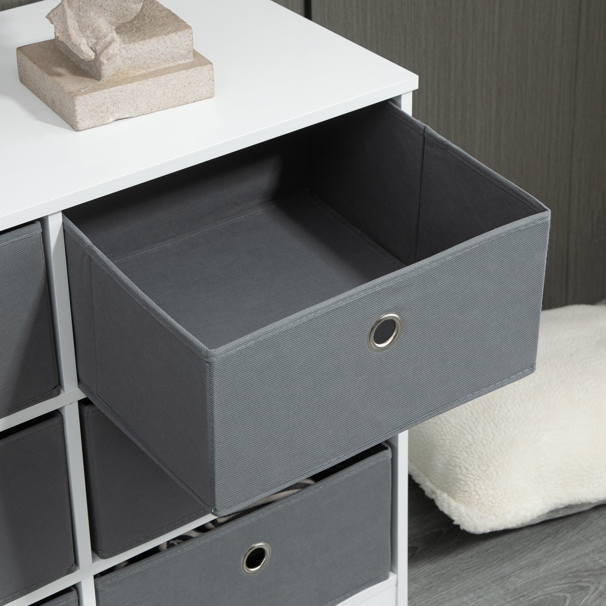 HOMCOM Chests of Drawer, Fabric Dresser Storage Cabinet with 6 Drawers for Bedroom, Living Room and Hallway, White and Grey - North Peak Garden Furniture