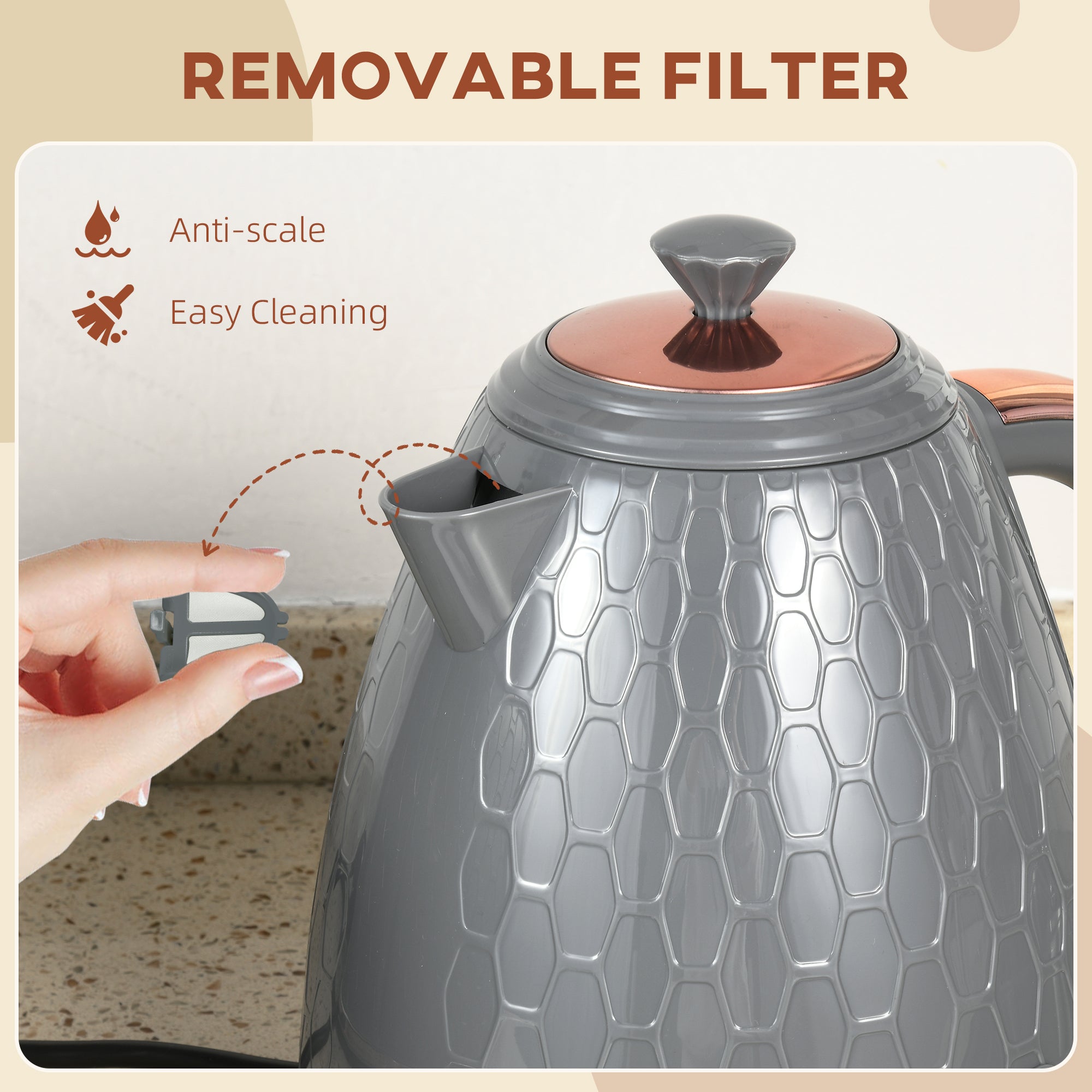 HOMCOM 3kW Rapid Boil Honeycomb Kettle - Grey - North Peak Garden Furniture