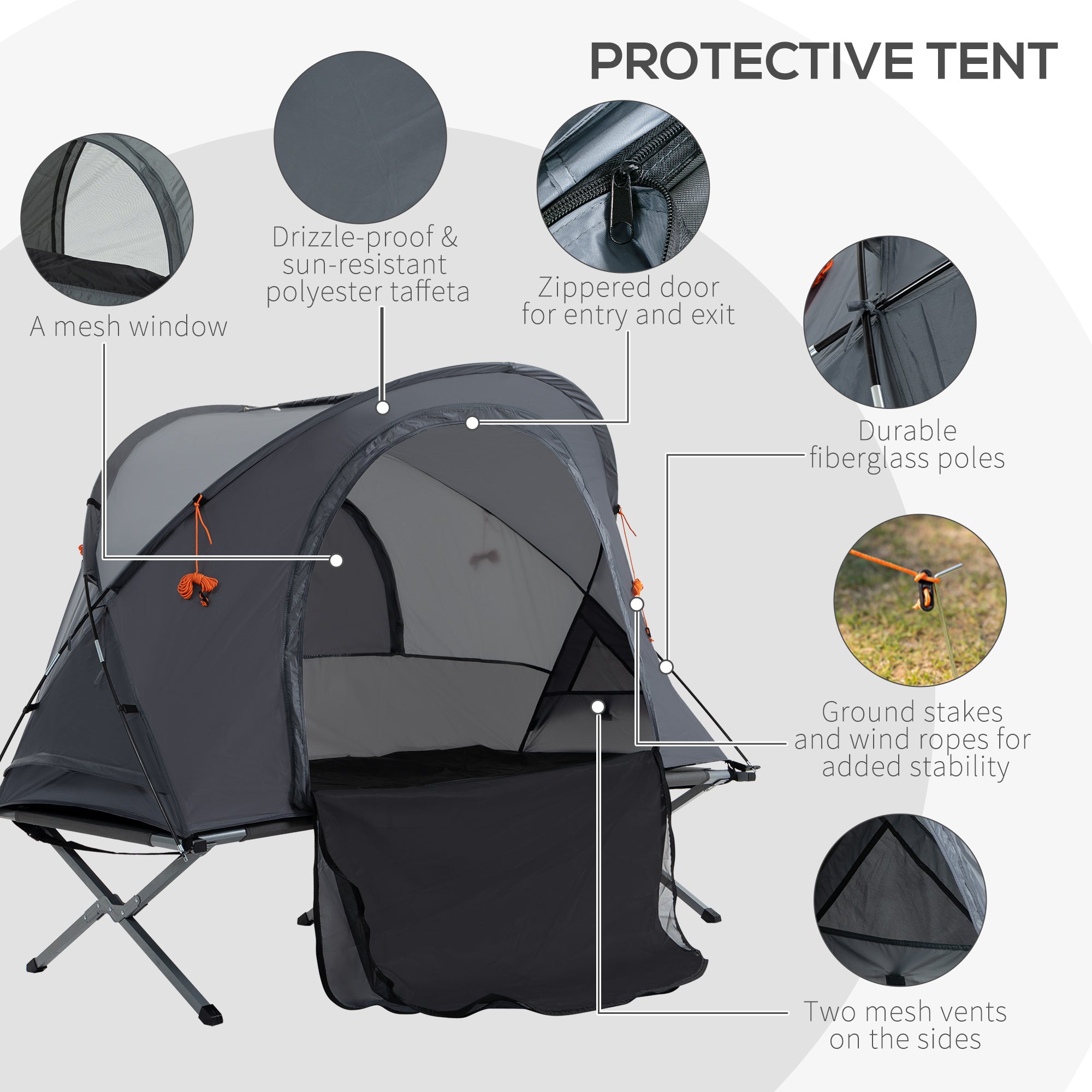 Outsunny Folding Camping Tent Cot, Portable Tent Shelter Combo with Self-Inflating Air Mattress Carry Bag for 1 Person