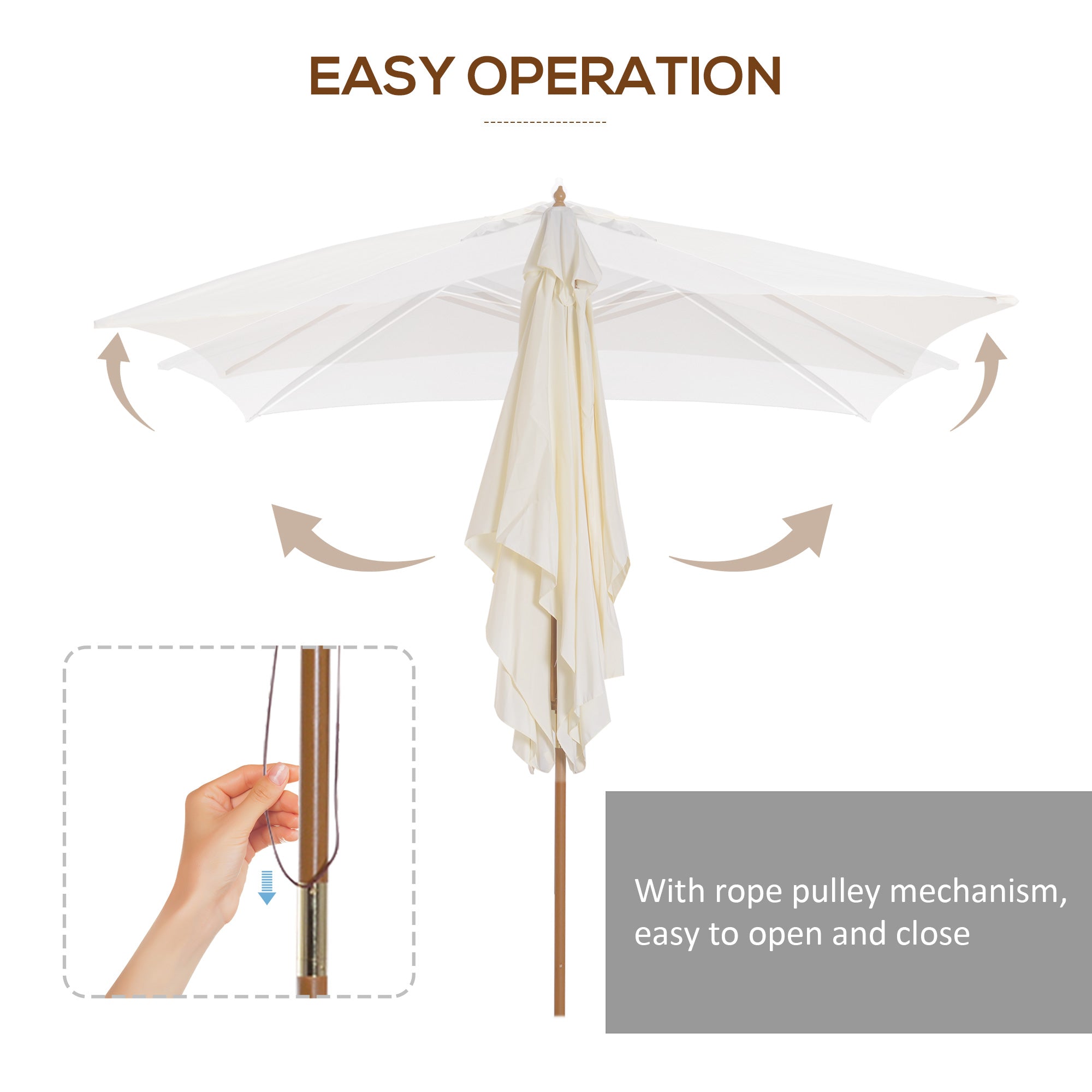 Outsunny 2 x 3m Wooden Garden Parasol Umbrella Outdoor Sun Shade Canopy, Cream White - North Peak Garden Furniture