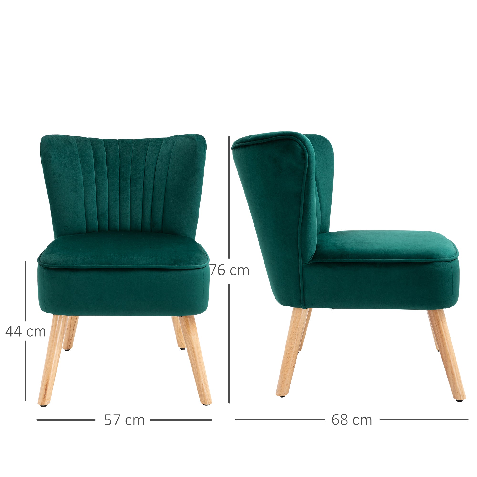 HOMCOM Modern Accent Chair, Fabric Living Room Chair with Rubber Wood Legs and Thick Padding, Green - North Peak Garden Furniture