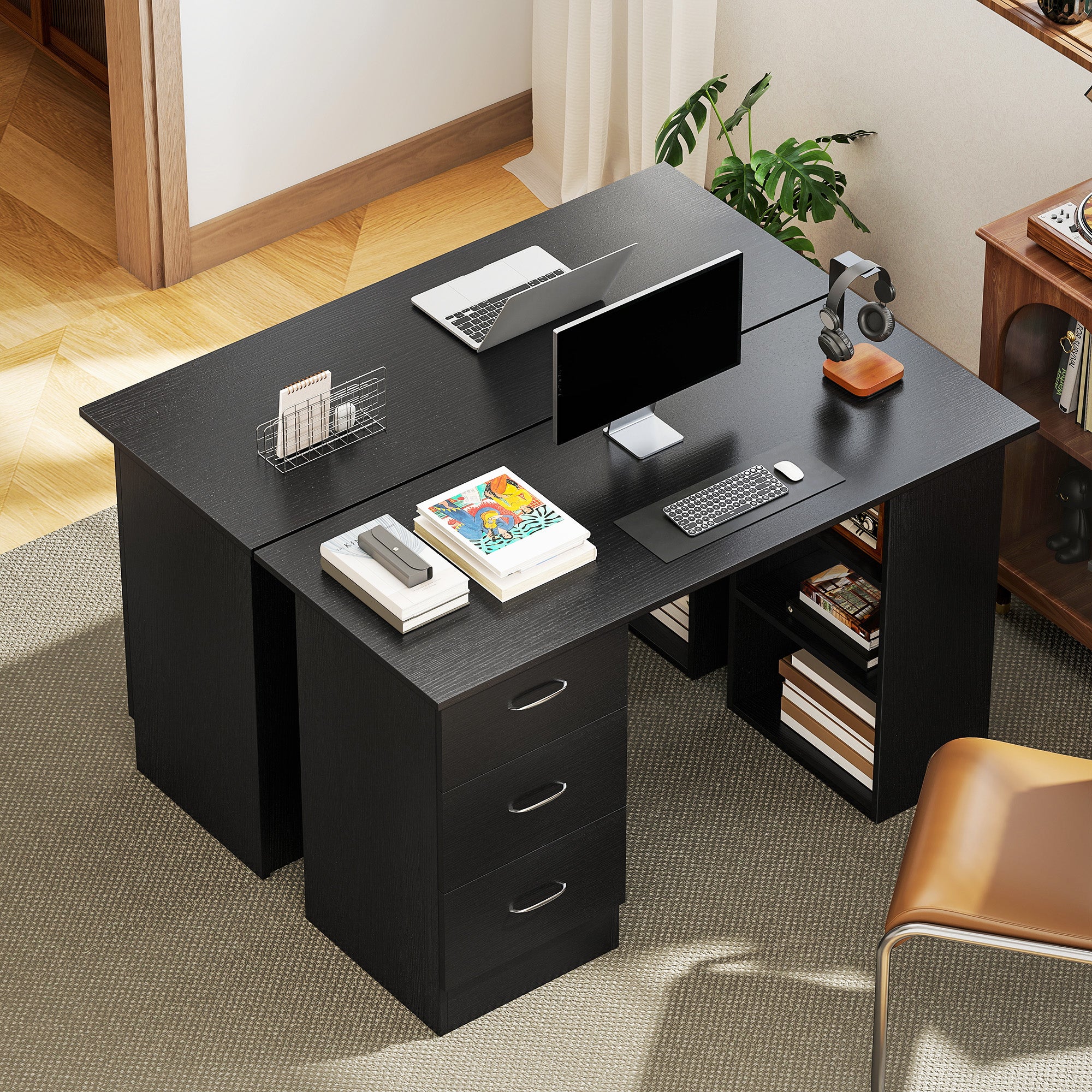 HOMCOM Computer Desk, Home Office Desk, Writing Table, PC Workstation with 3 Storage Shelves and 3 Drawers for Working, Study, 120 x 49 x 72 cm, Black