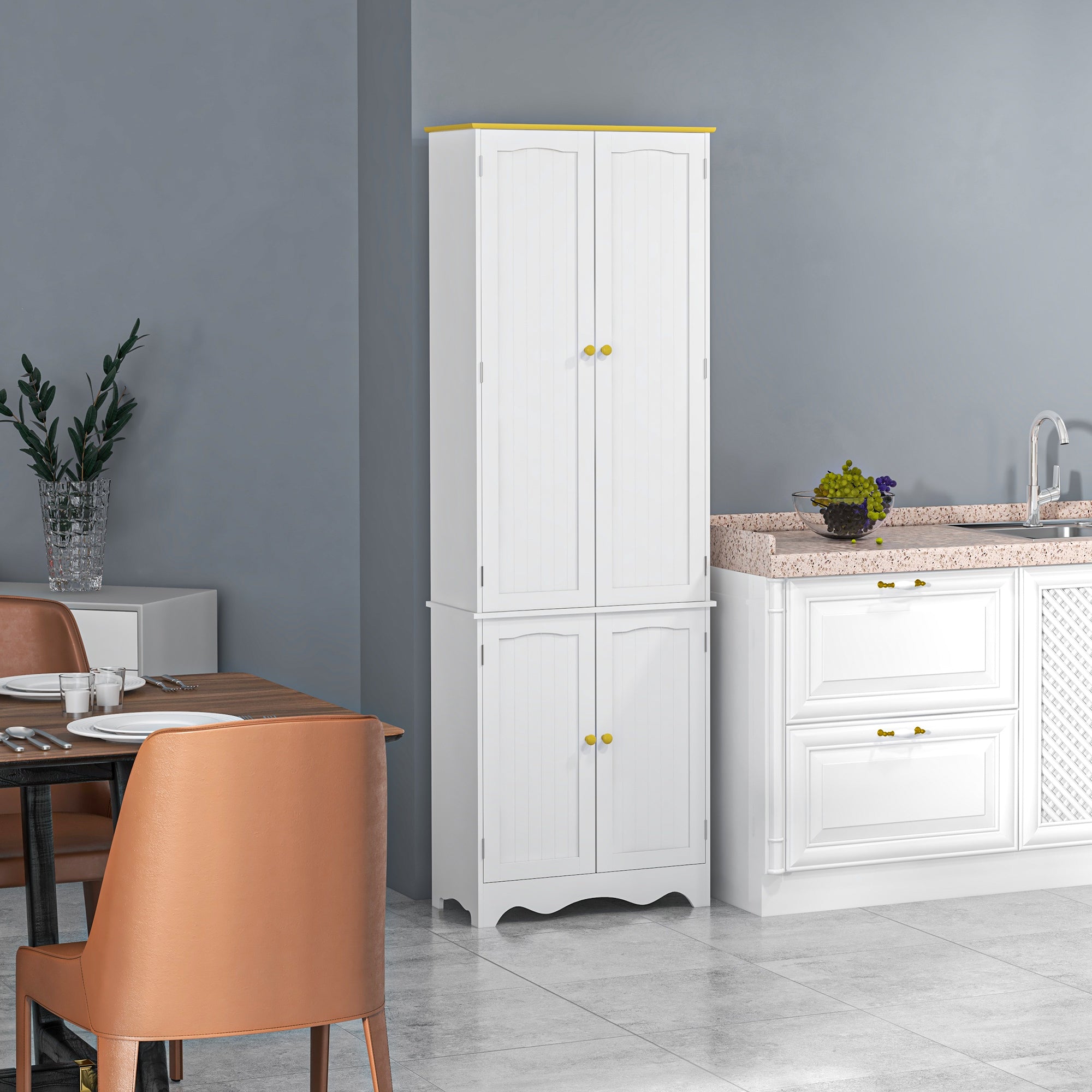 HOMCOM Freestanding 4-Door Kitchen Cupboard, Storage Cabinet Organizer with 4 Shelves, White - North Peak Garden Furniture