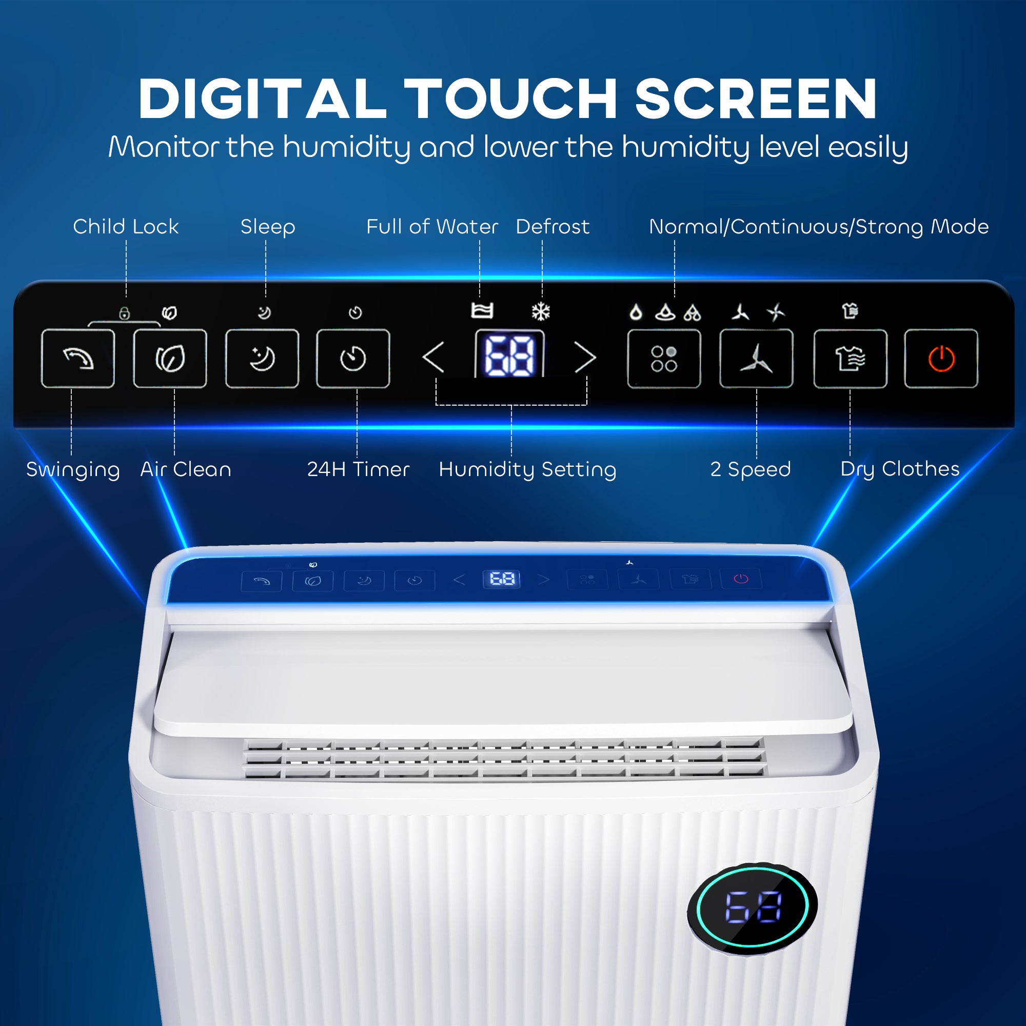 HOMCOM 5500mL Portable Dehumidifier with Air Purifier, UVC, Ioniser, 24H Timer, 5 Modes, 16L/Day, for Home Laundry, White - North Peak Garden Furniture
