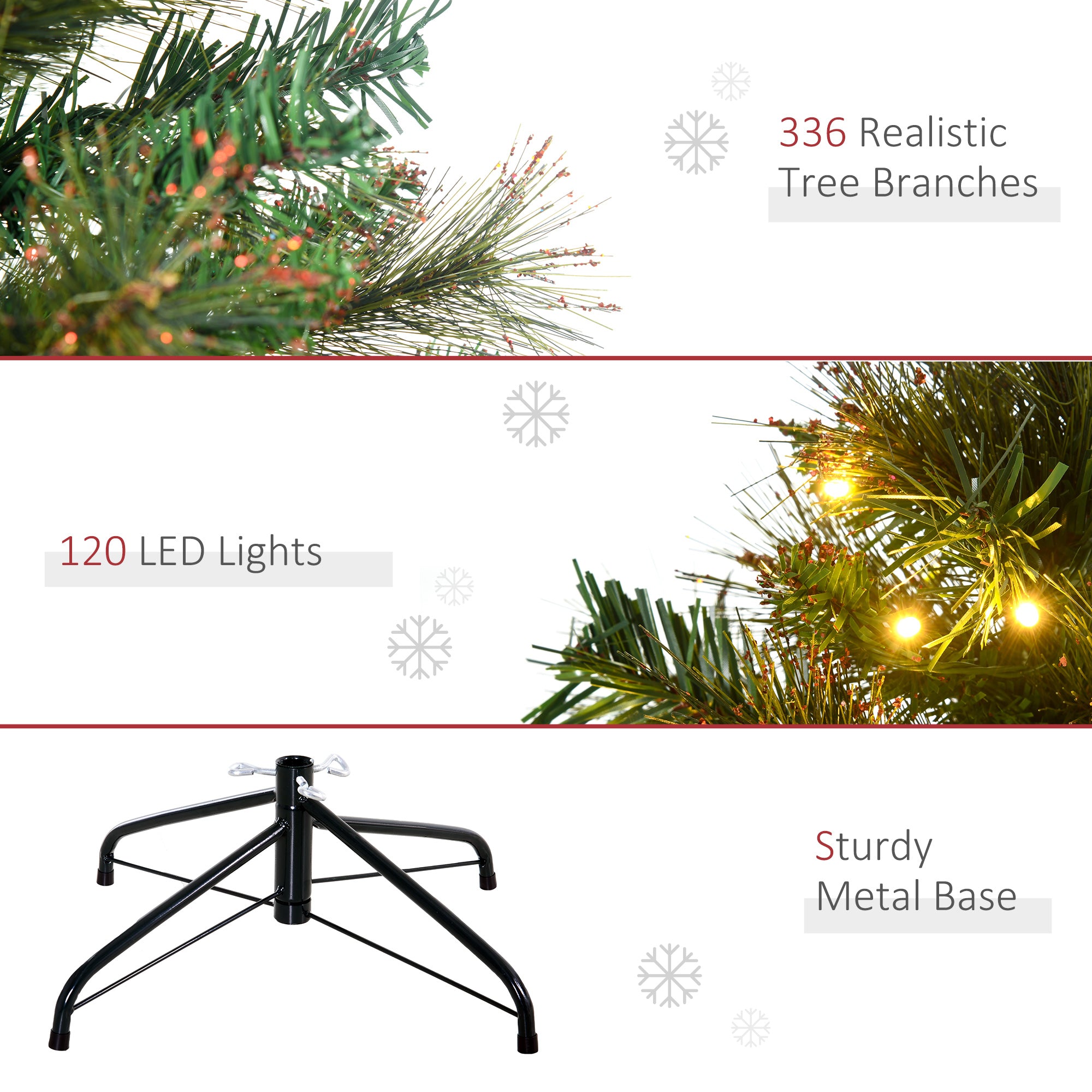 HOMCOM 1.5m 5ft Pre-Lit Christmas Tree Artificial Spruce Xmas Tree Warm White LED Holiday Décor with Metal Stand - North Peak Garden Furniture