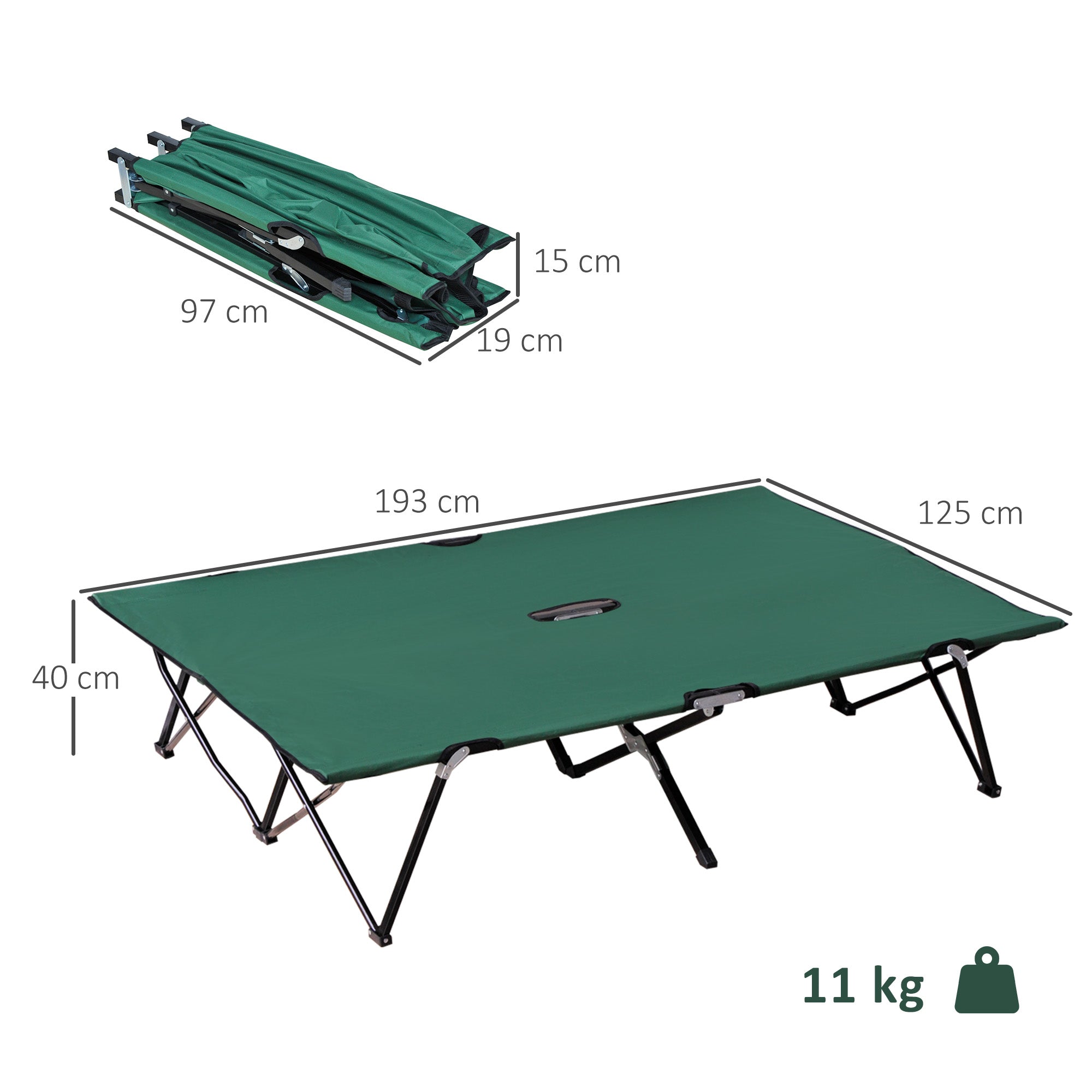 Outsunny Double Camping Bed Camping Cot Foldable Sunbed Outdoor Patio Sleeping Bed Super Light with Carry Bag (Green)