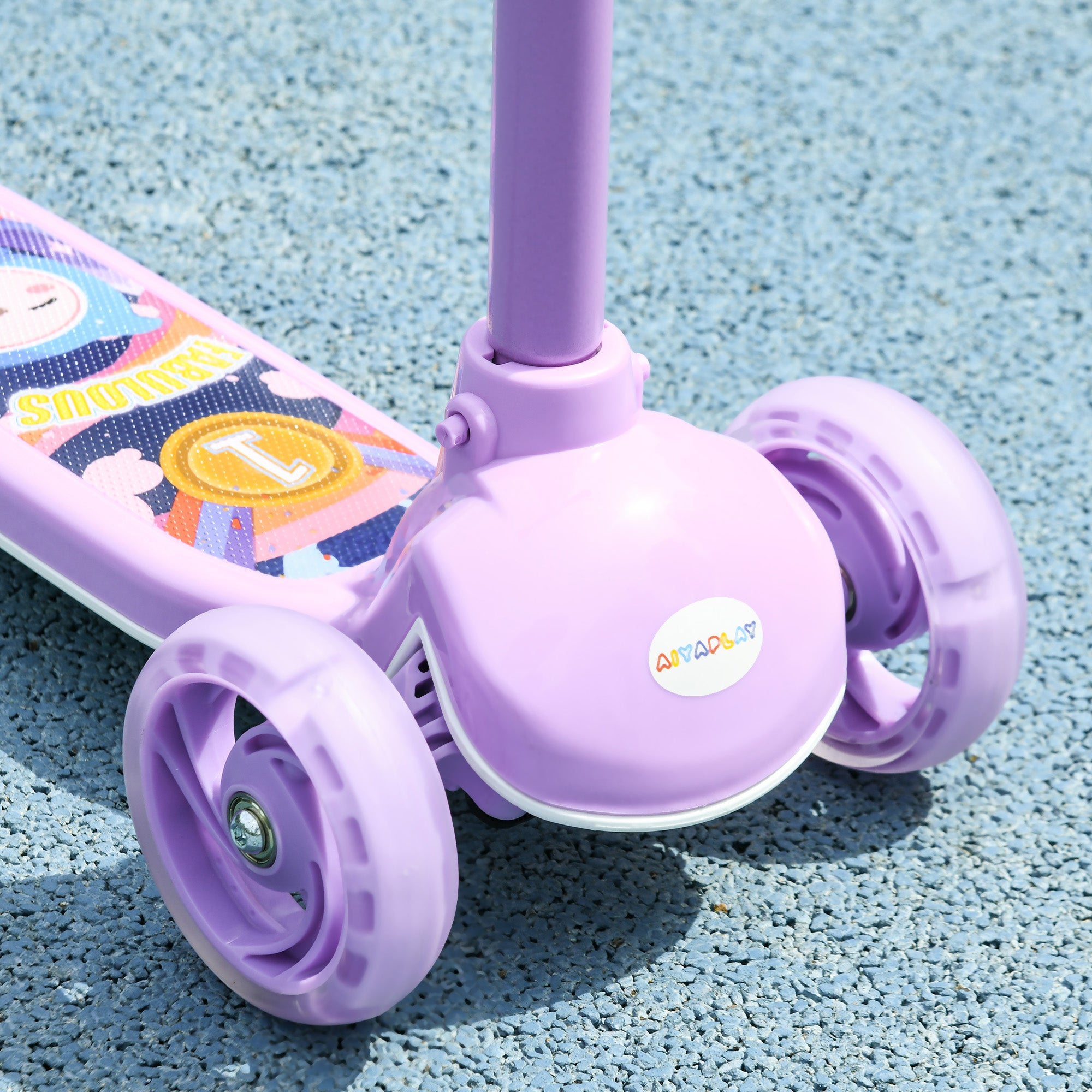 AIYAPLAY Kids 3 Wheel Scooter for 2-6 Years Old w/ Adjustable Height, LED Light, TPE Handlebar, Purple - North Peak Garden Furniture