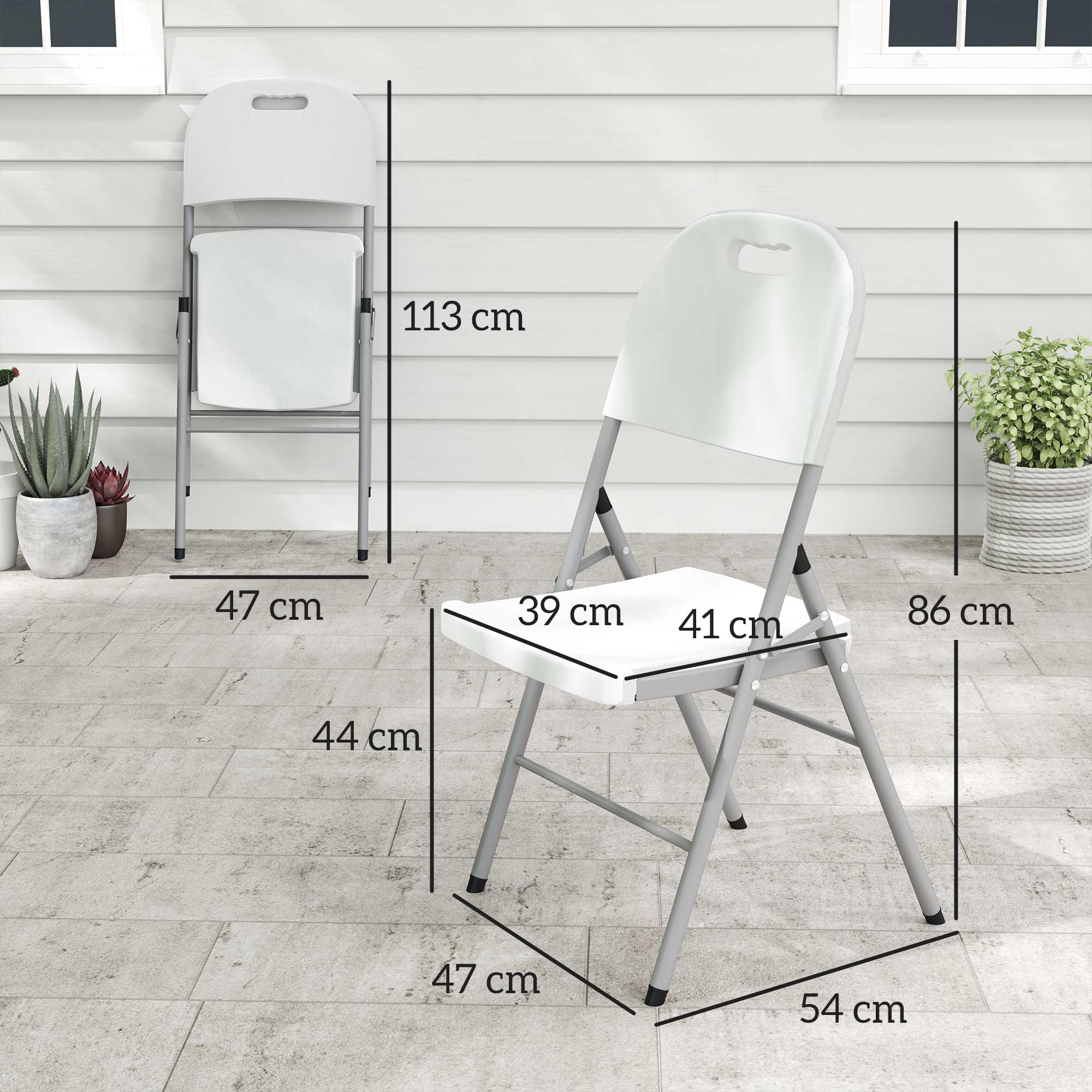 Outsunny Folding Chair Set of 2 with Steel Frame, Outdoor Chair Set with HDPE Backrest, Seat and Handles for Mobility, Garden Chair Set for Patio Deck Balcony, White