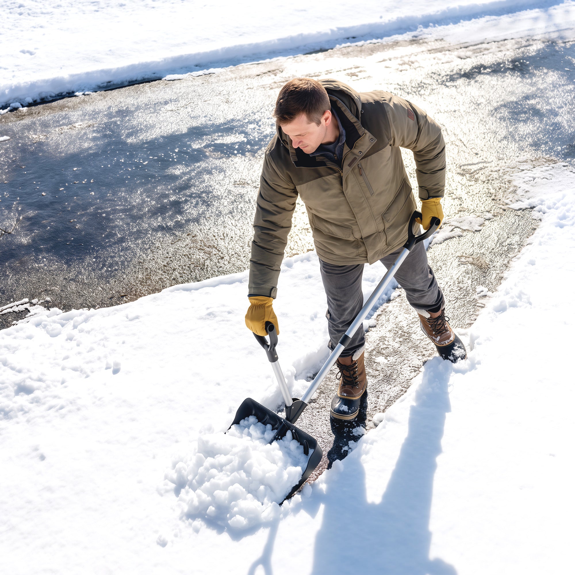 Outsunny Heavy-Duty Snow Shovel with Assist Handle, Portable Snow Pusher with 45cm Wide Blade, Detachable Aluminium Handle