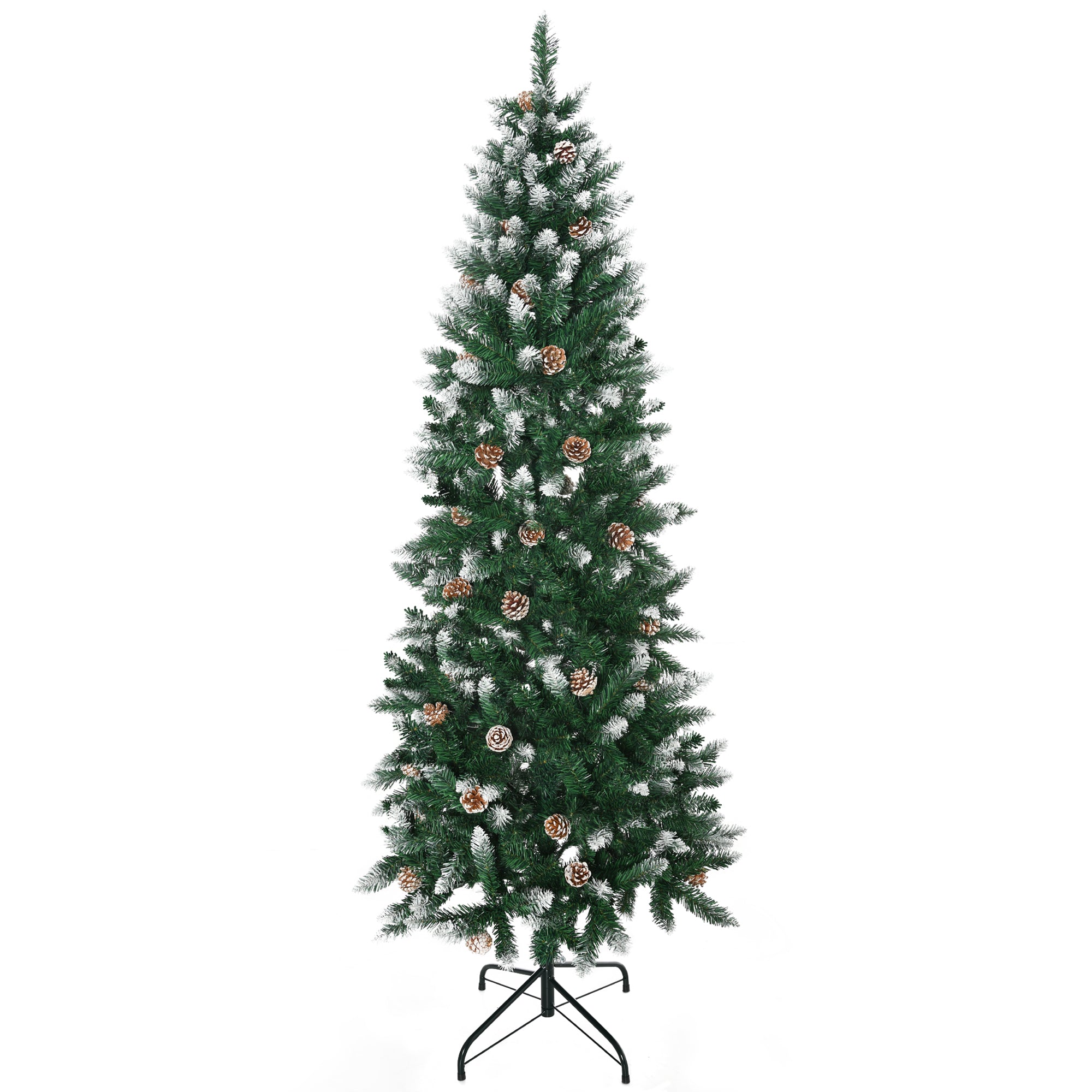 HOMCOM 6 Ft Snow Artificial Christmas Tree with Realistic Branches, Pine Cone, for Indoor Decoration, Green White