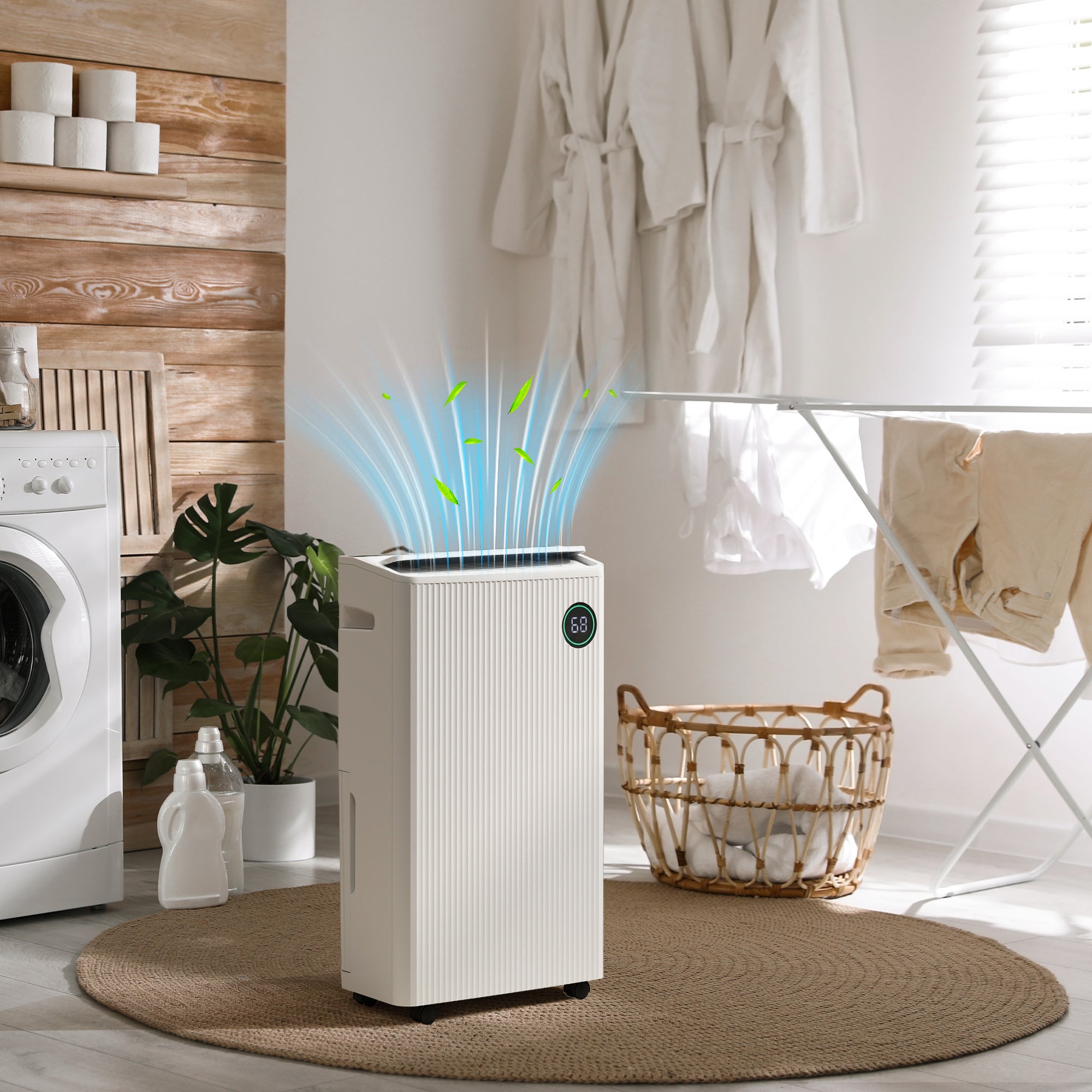 HOMCOM 5500mL Portable Dehumidifier with Air Purifier, UVC, Ioniser, 24H Timer, 5 Modes, 16L/Day, for Home Laundry, White - North Peak Garden Furniture