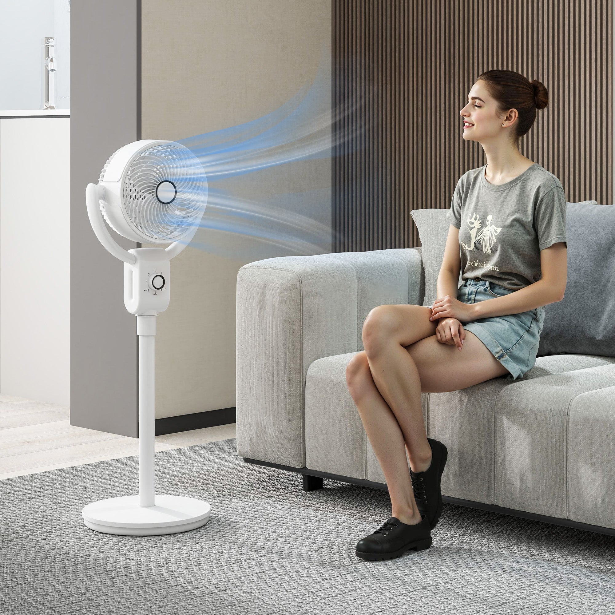 HOMCOM Pedestal Air Circulation Fan with Oscillating, White