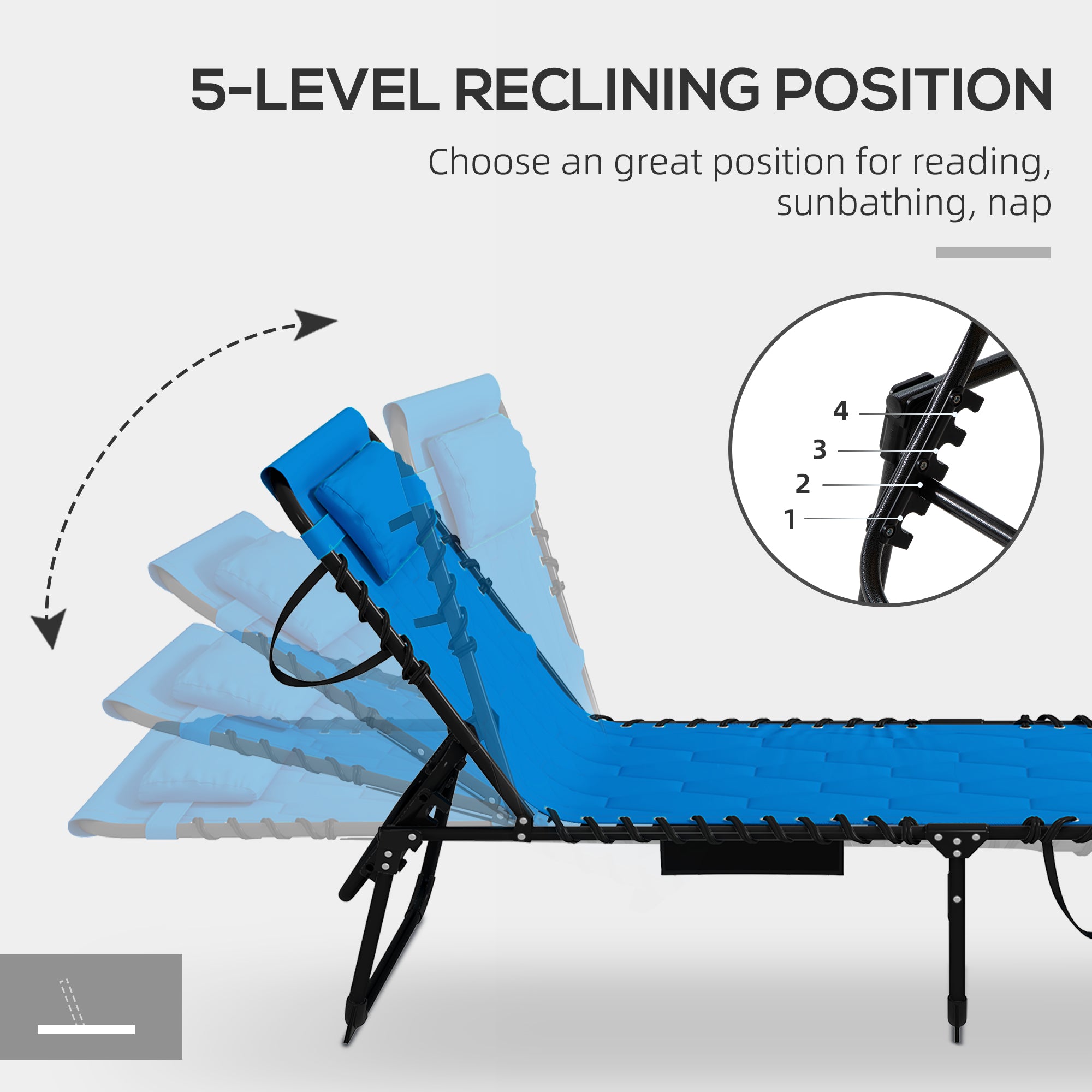 Outsunny Set of Two Sun Loungers, with Five-Position Reclining Backs - Blue - North Peak Garden Furniture