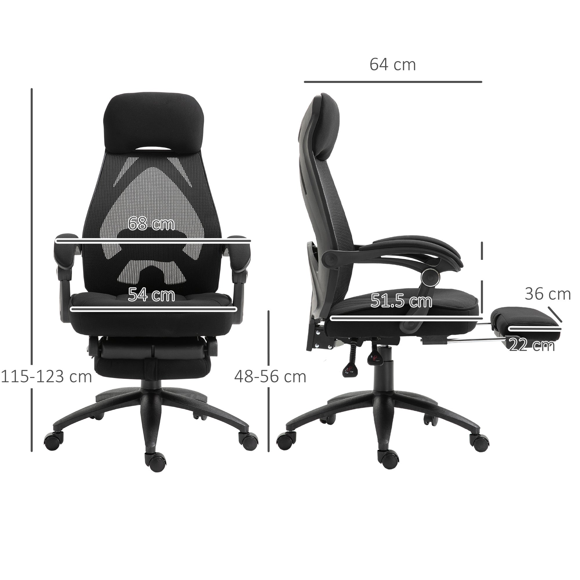 Vinsetto Office Chair with Footrest,High Back Swivel Desk Chair with Adjustable Height and Headrest for Home Office, Black - North Peak Garden Furniture