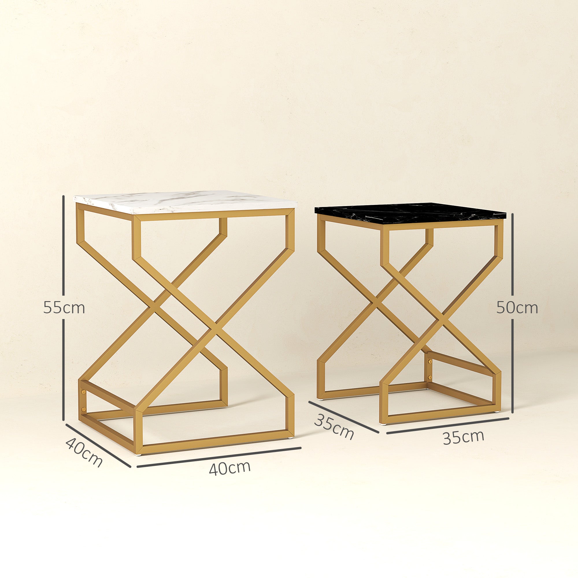 HOMCOM Set of Two Marble-Effect Nesting Tables - North Peak Garden Furniture