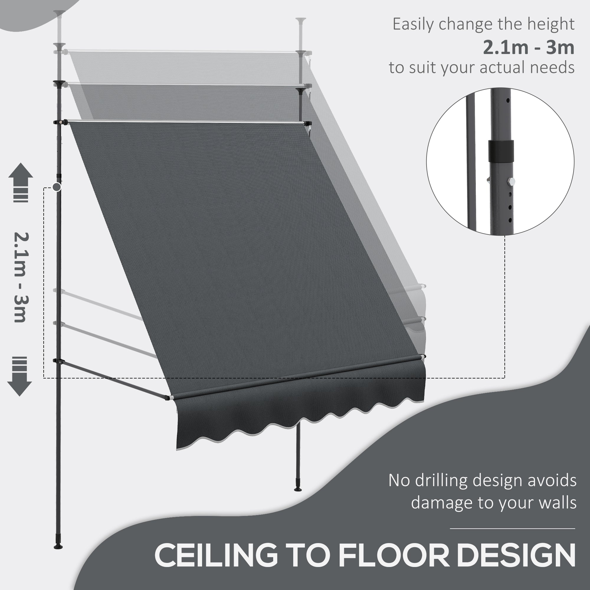 Outsunny 2 x 1.2m Manual Retractable Awning - Grey