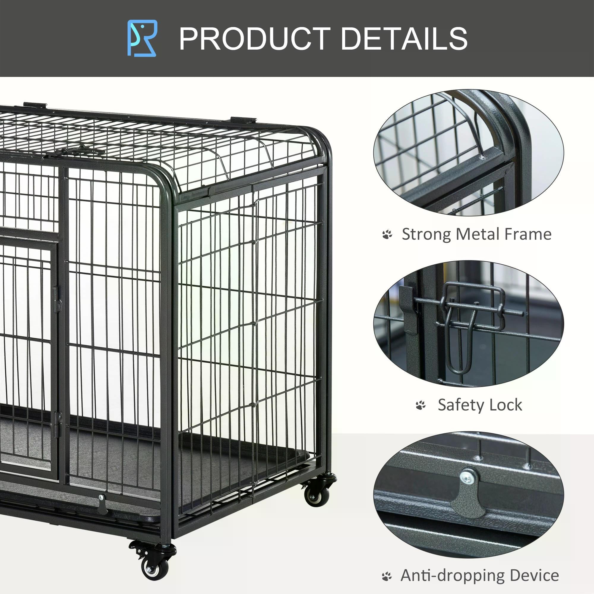 PawHut Folding Heavy-Duty Dog Crate: Double Door Pet Kennel with Removable Tray, Lockable Wheels, 125cm x 76cm x 81cm