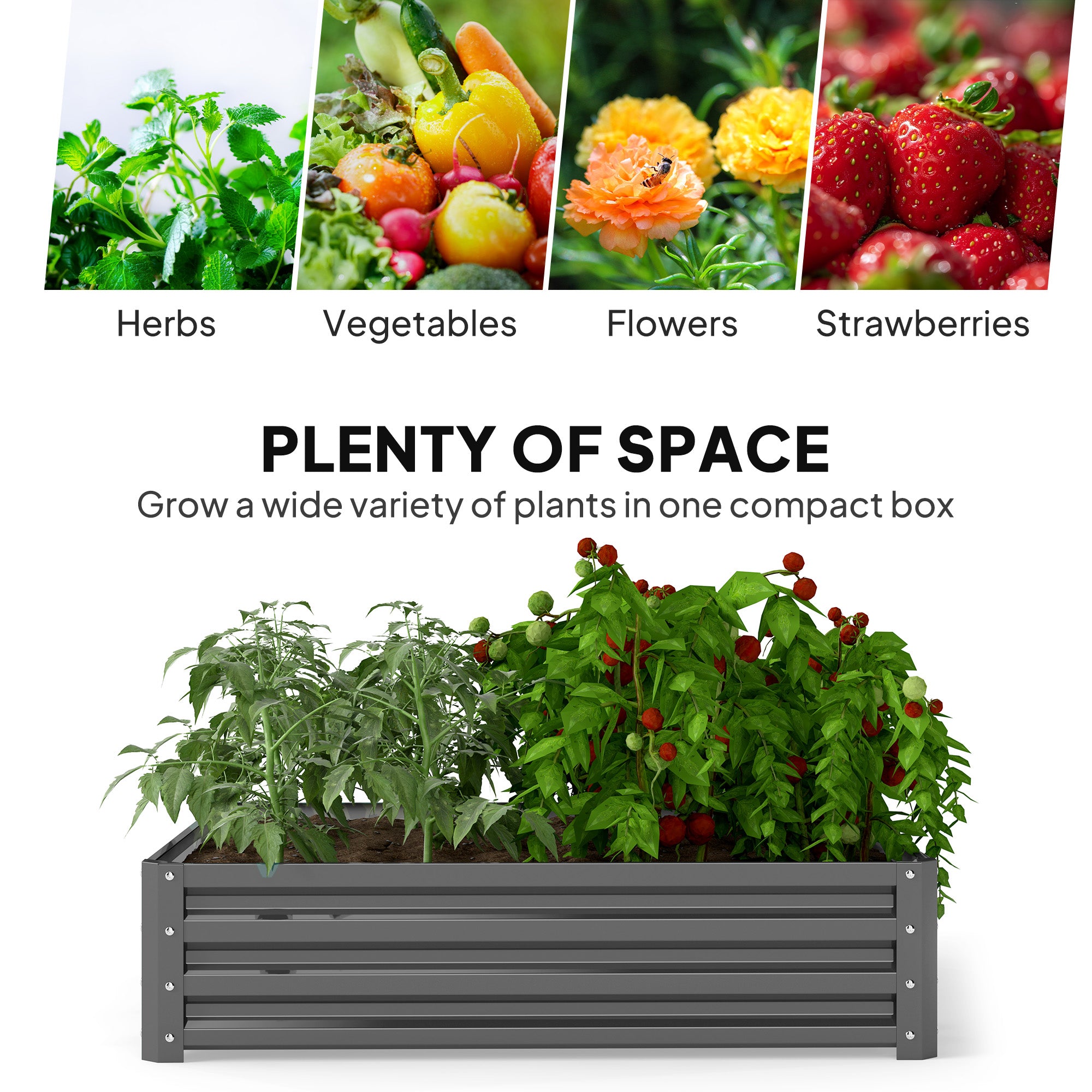 Outsunny 432L Square Raised Garden Bed Box Steel Frame for Vegetables, Flowers and Herbs, 120 x 120 x 30cm, Light Grey - North Peak Garden Furniture