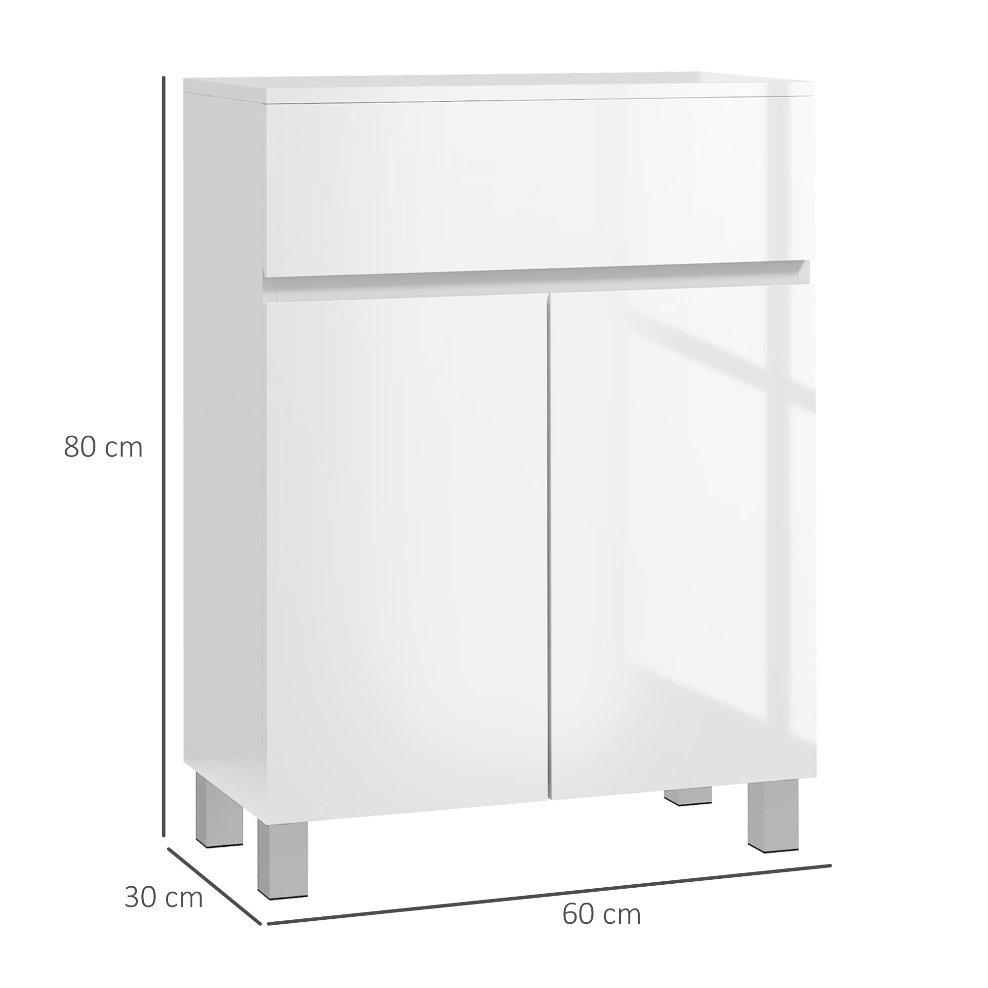 kleankin Freestanding Bathroom Cabinet, High Gloss Storage Cabinet with Doors and Adjustable Shelf, 60 x 30 x 80 cm, White - North Peak Garden Furniture