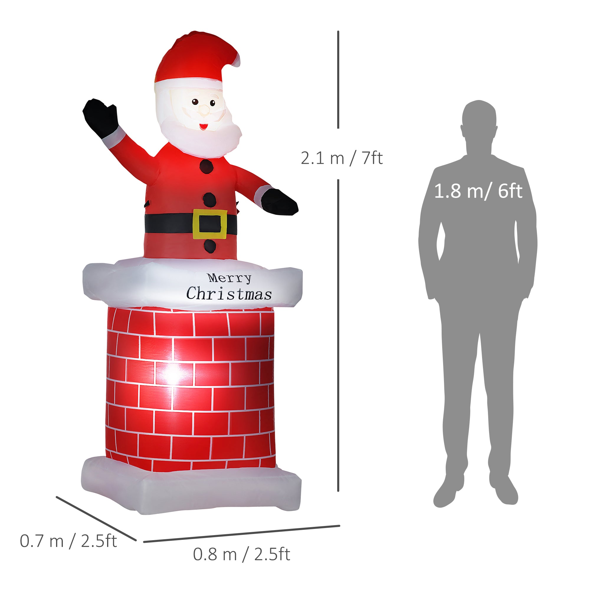 HOMCOM 7ft Christmas Inflatable Santa Claus from Chimney, Blow-Up Outdoor LED Garden Display for Lawn, Party - North Peak Garden Furniture