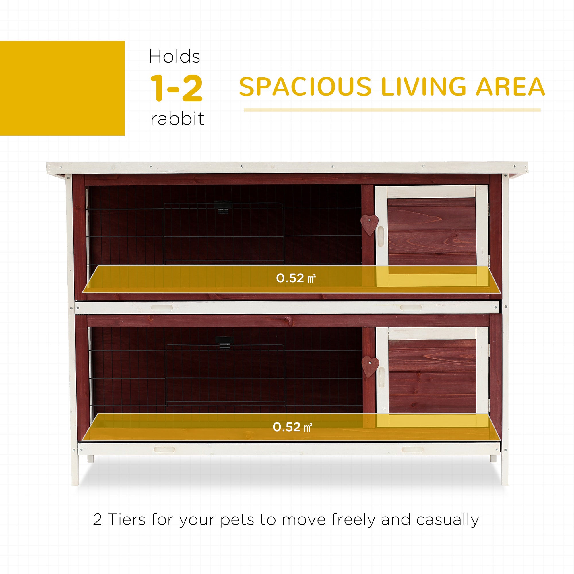 PawHut Rabbit Hutch Outdoor 2-Tier Guinea Pig Cage Bunny House Cage with No-Leak Trays for Indoor and Outdoor 136 x 50 x 93cm - North Peak Garden Furniture